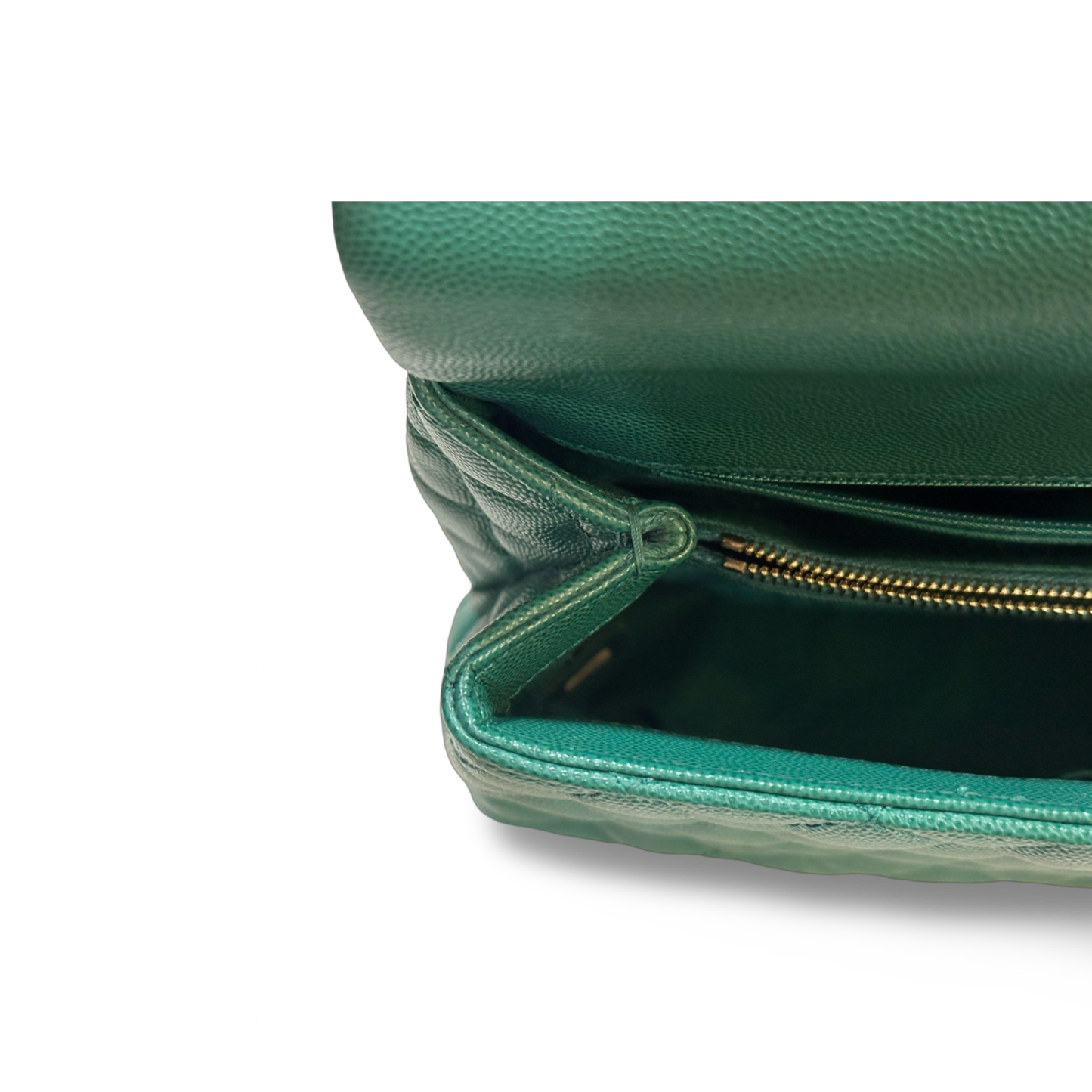Chanel Classic Caviar Medium Coco Handle Flap Gold Green
