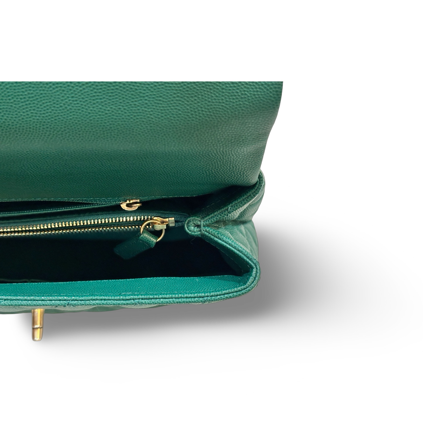 Chanel Classic Caviar Medium Coco Handle Flap Gold Green
