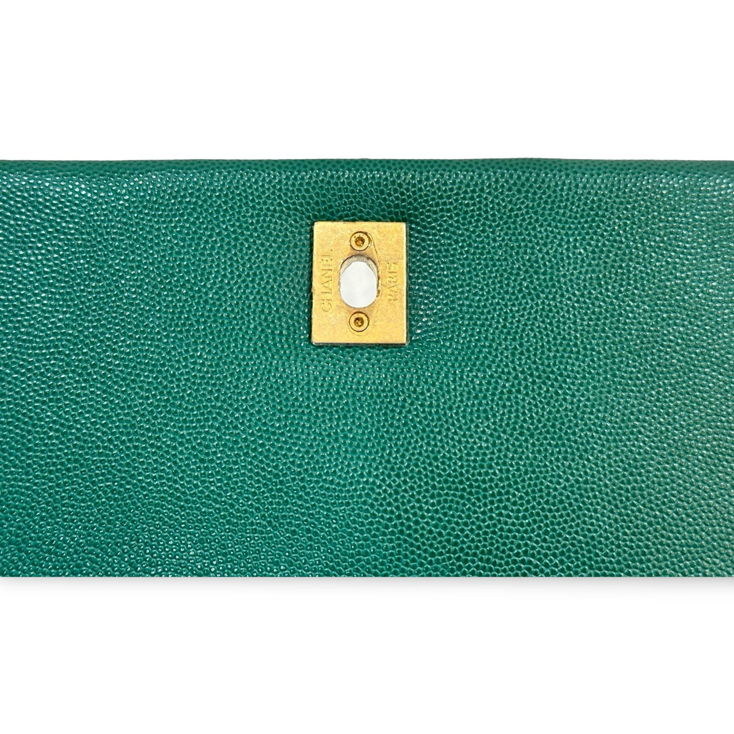 Chanel Classic Caviar Medium Coco Handle Flap Gold Green