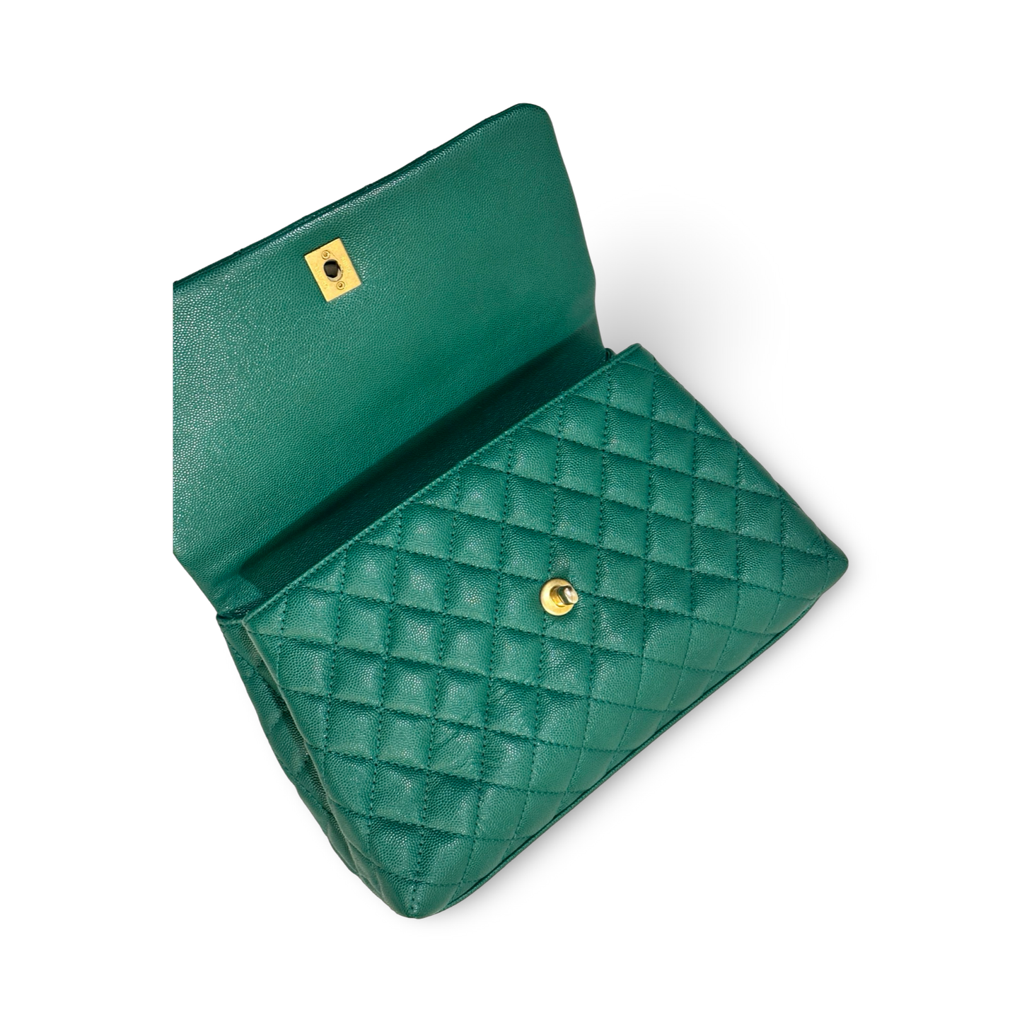 Chanel Classic Caviar Medium Coco Handle Flap Gold Green