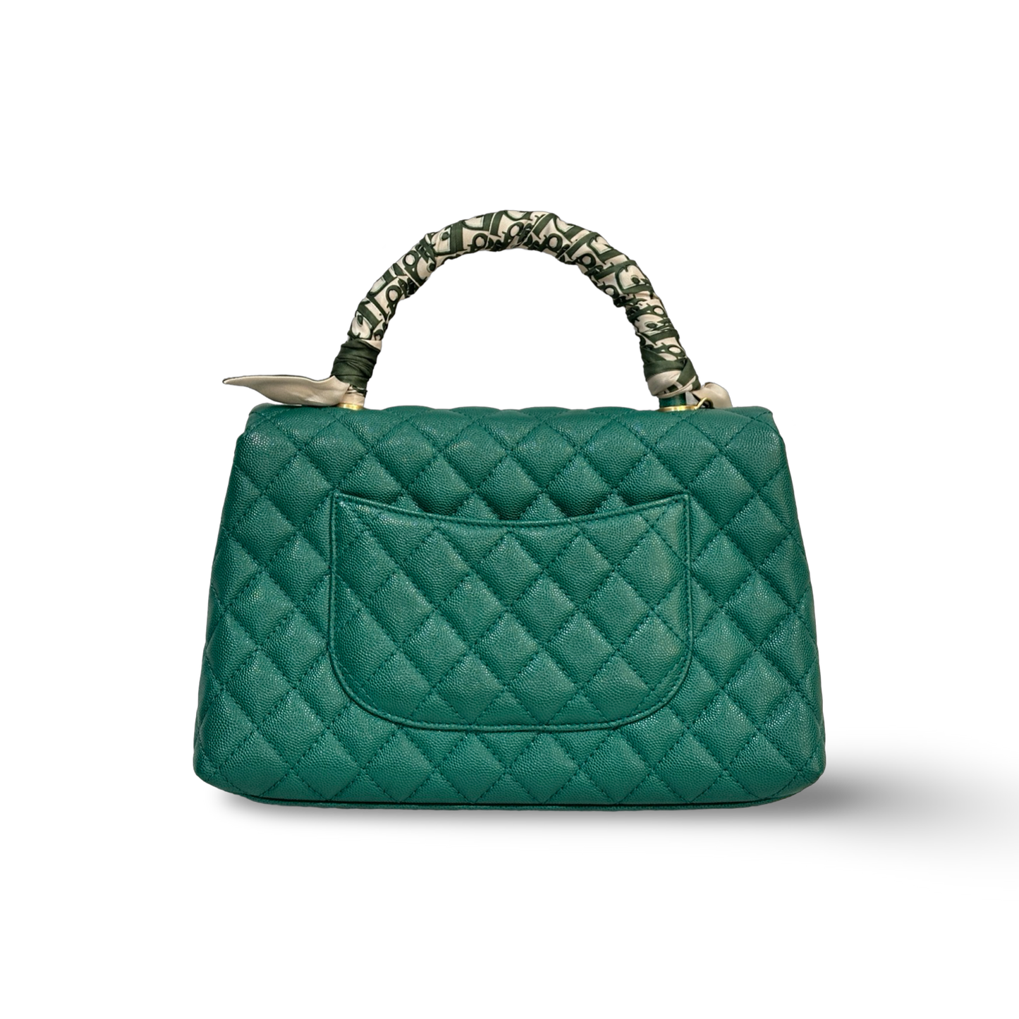 Chanel Classic Caviar Medium Coco Handle Flap Gold Green