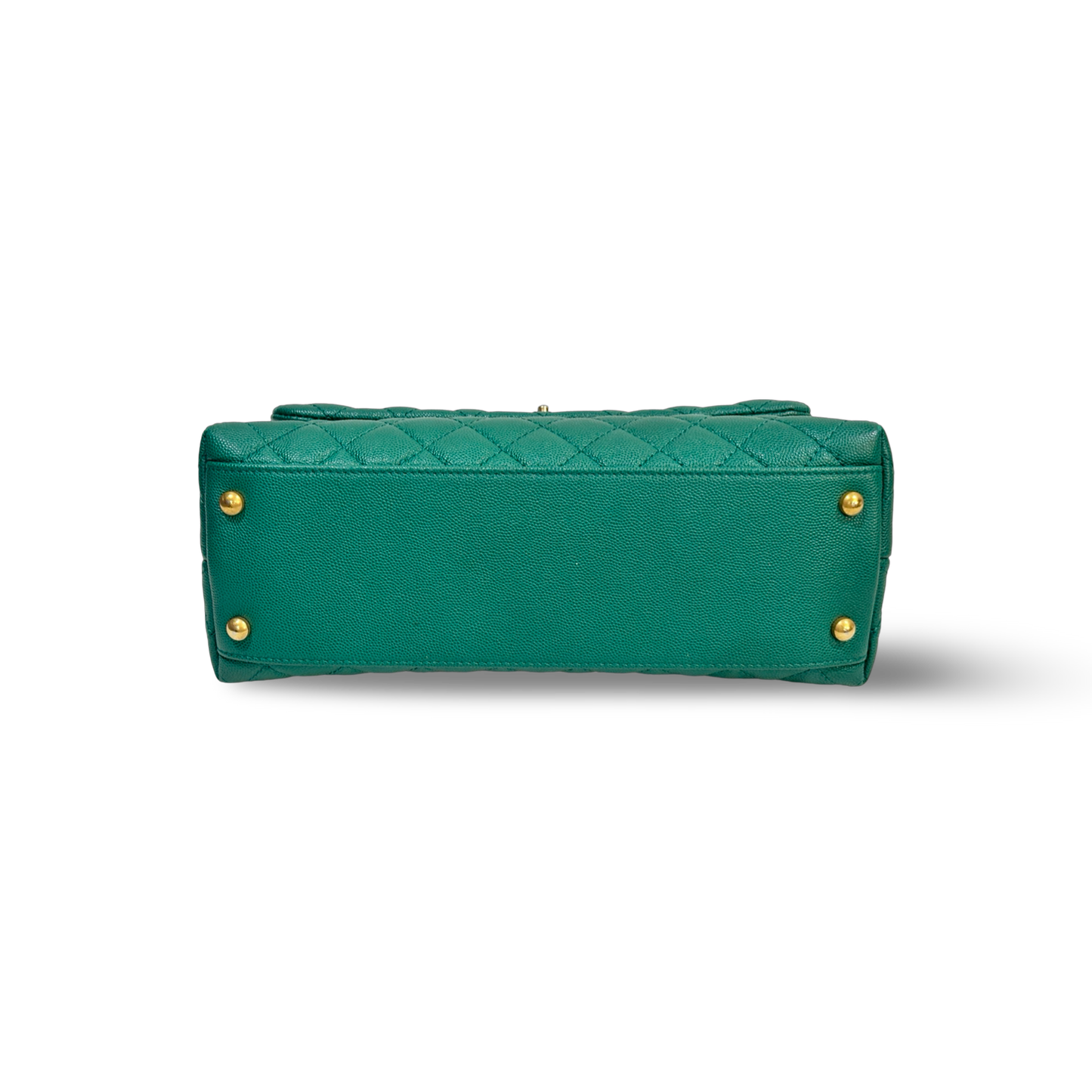 Chanel Classic Caviar Medium Coco Handle Flap Gold Green