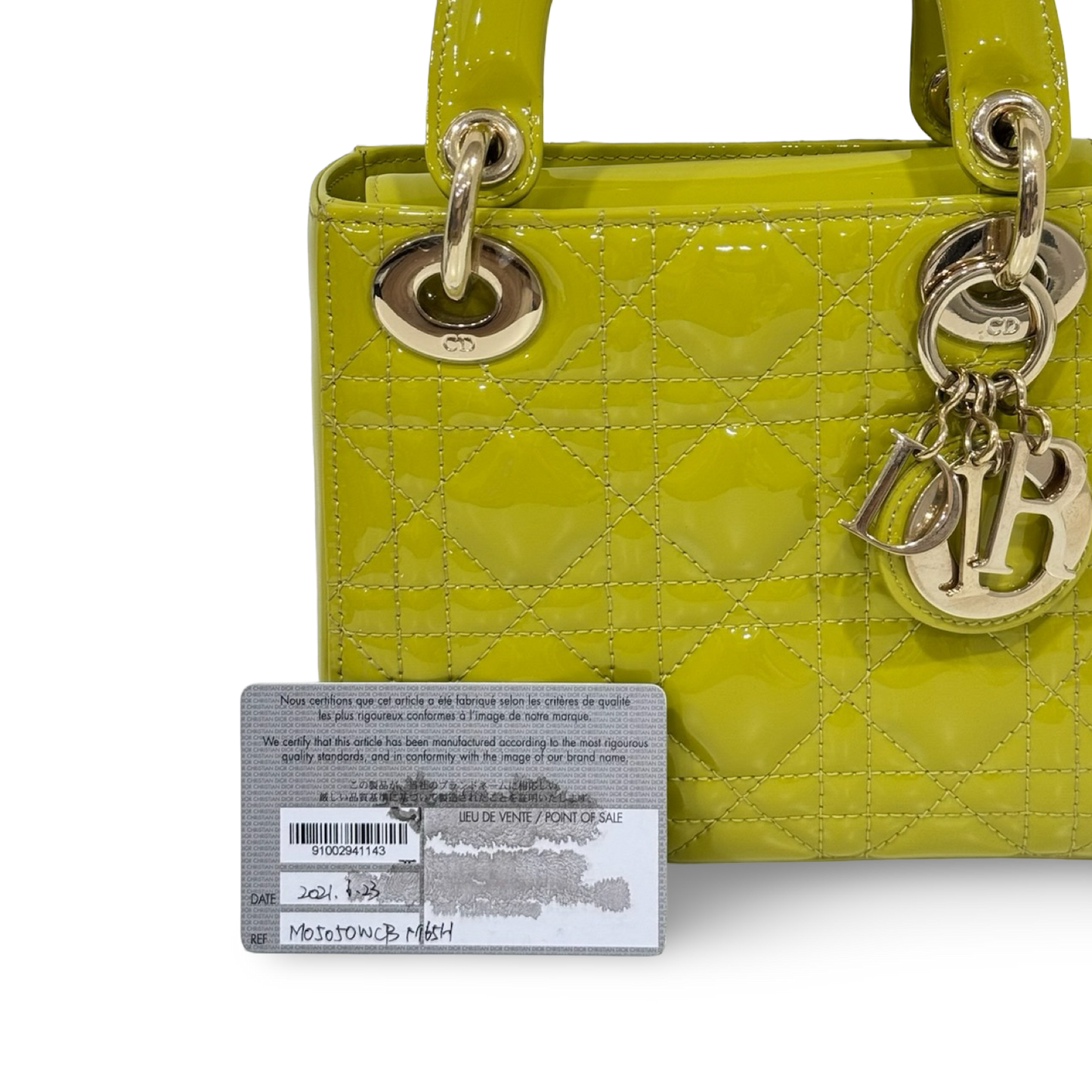 Dior Cannage Patent Mini Lady Bag - GHW / Lime Yellow