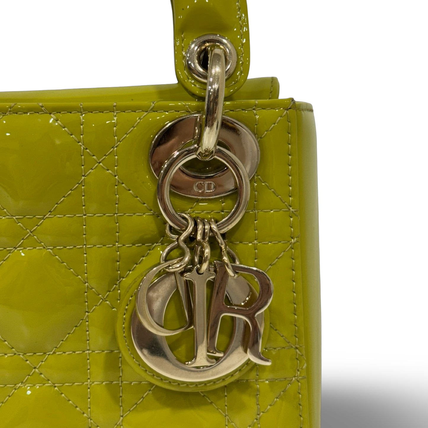 Dior Cannage Patent Mini Lady Bag - GHW / Lime Yellow