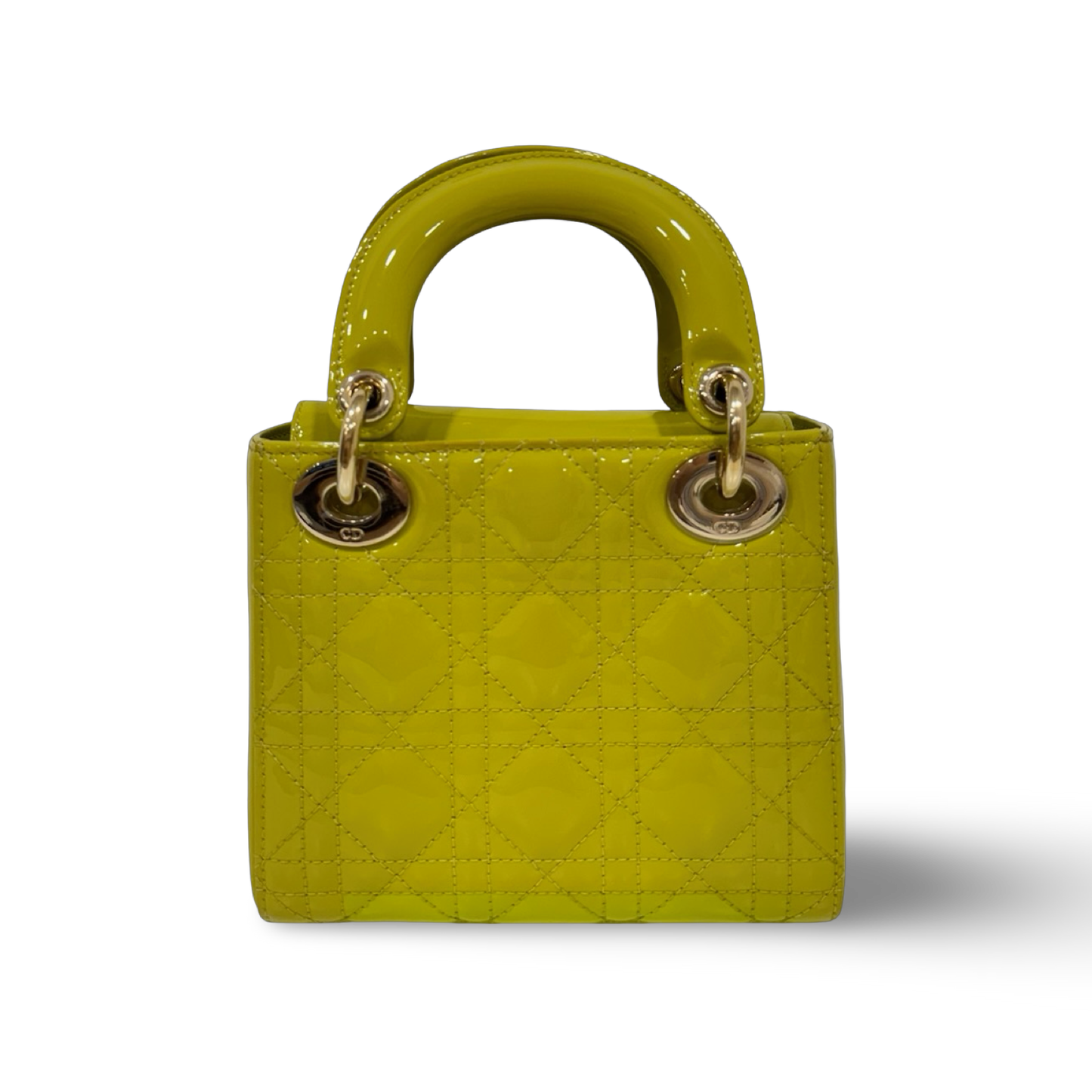 Dior Cannage Patent Mini Lady Bag - GHW / Lime Yellow
