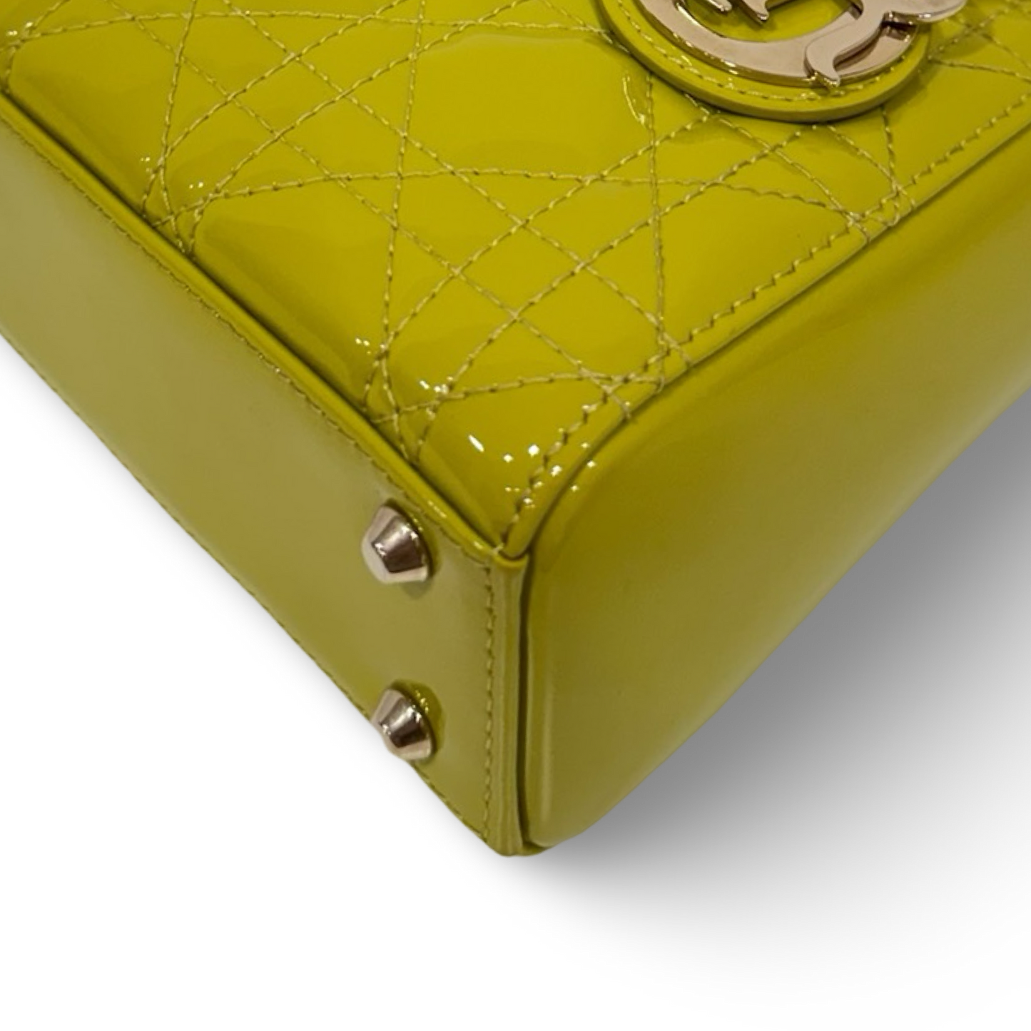 Dior Cannage Patent Mini Lady Bag - GHW / Lime Yellow