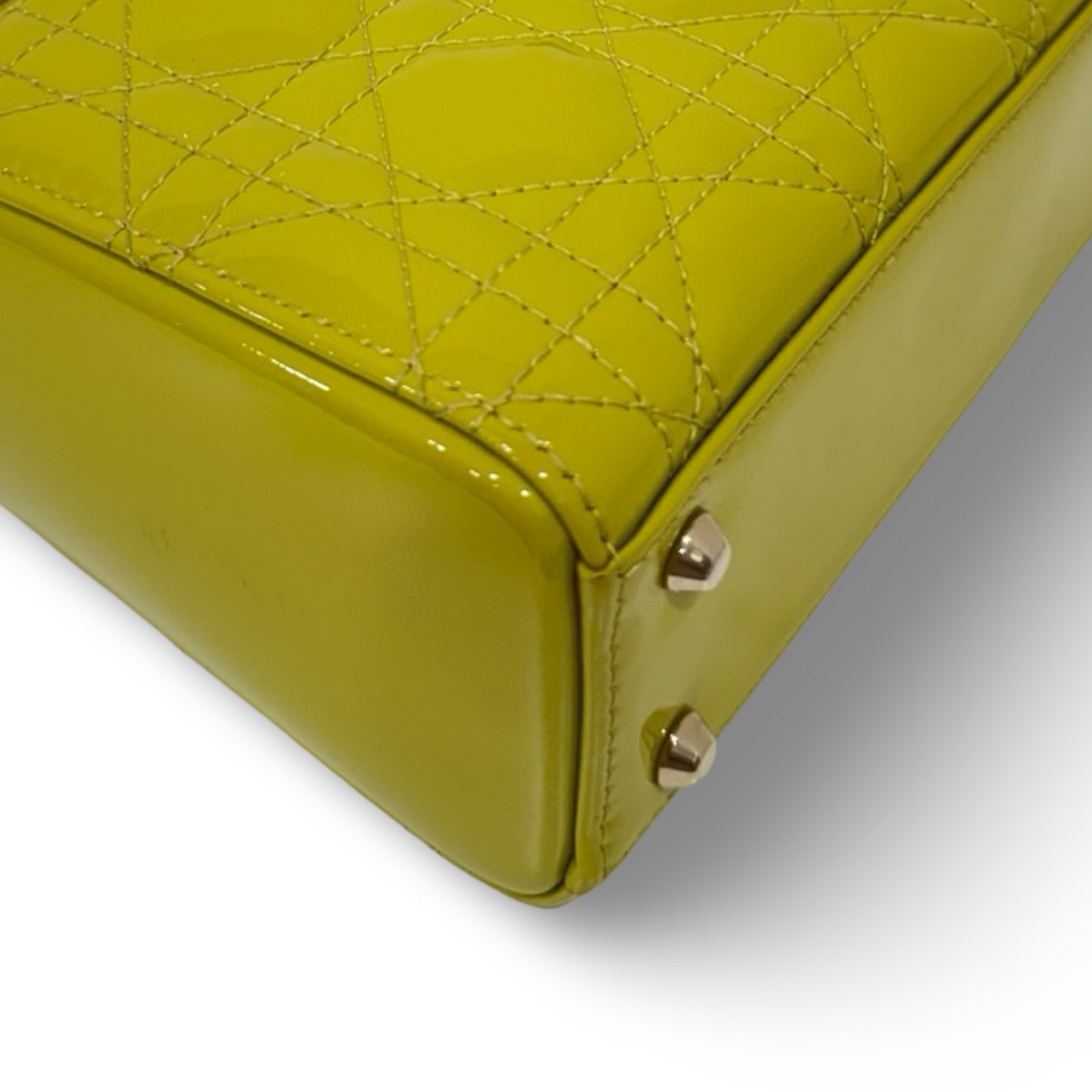 Dior Cannage Patent Mini Lady Bag - GHW / Lime Yellow