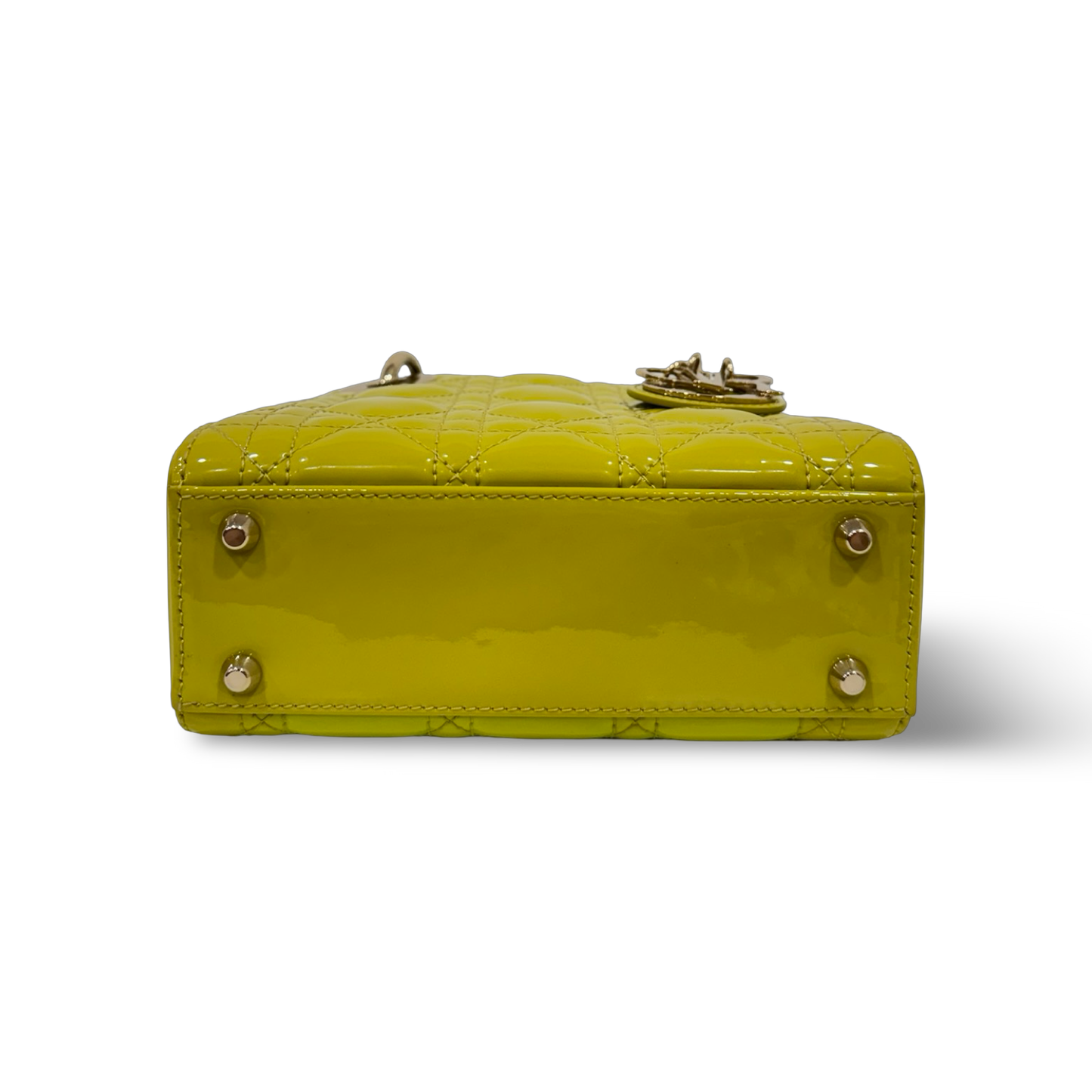 Dior Cannage Patent Mini Lady Bag - GHW / Lime Yellow