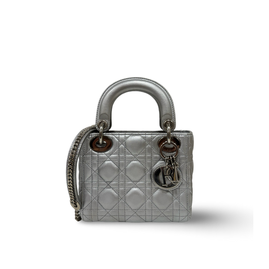 Dior Cannage Lambskin Mini Lady Bag - SHW / Sliver