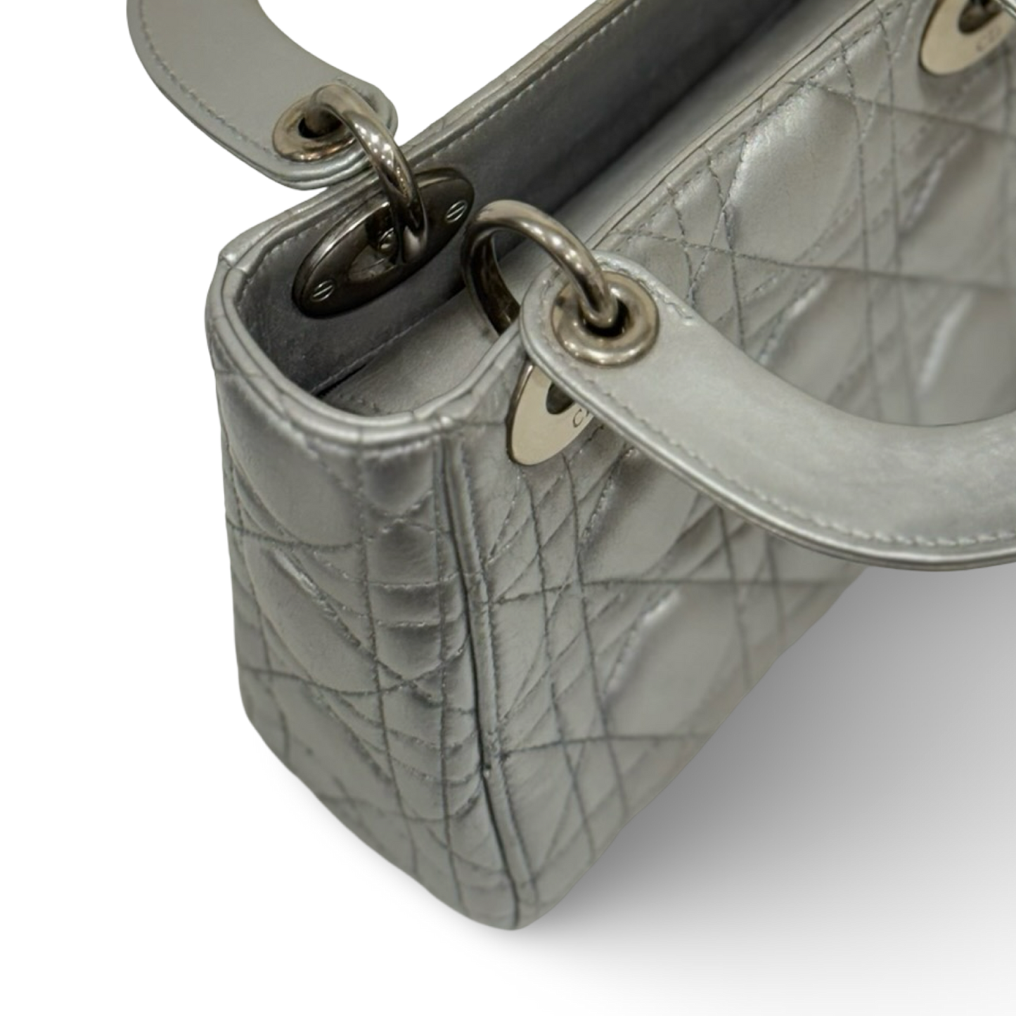 Dior Cannage Lambskin Mini Lady Bag - SHW / Sliver