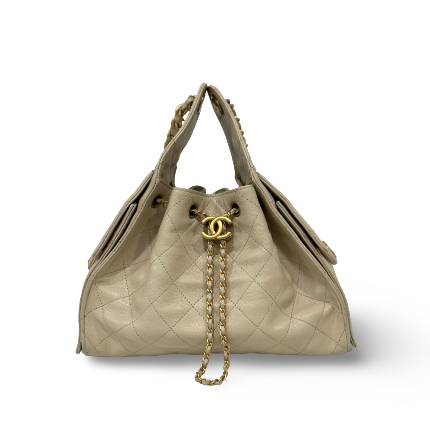 Chanel Quilted Caviar Small Chanel 25 Bag - GHW / Beige