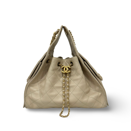 Chanel Quilted Caviar Small Chanel 25 Bag - GHW / Beige