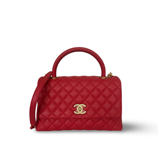 Chanel Quilted Caviar Small Coco Handle - GHW / Red