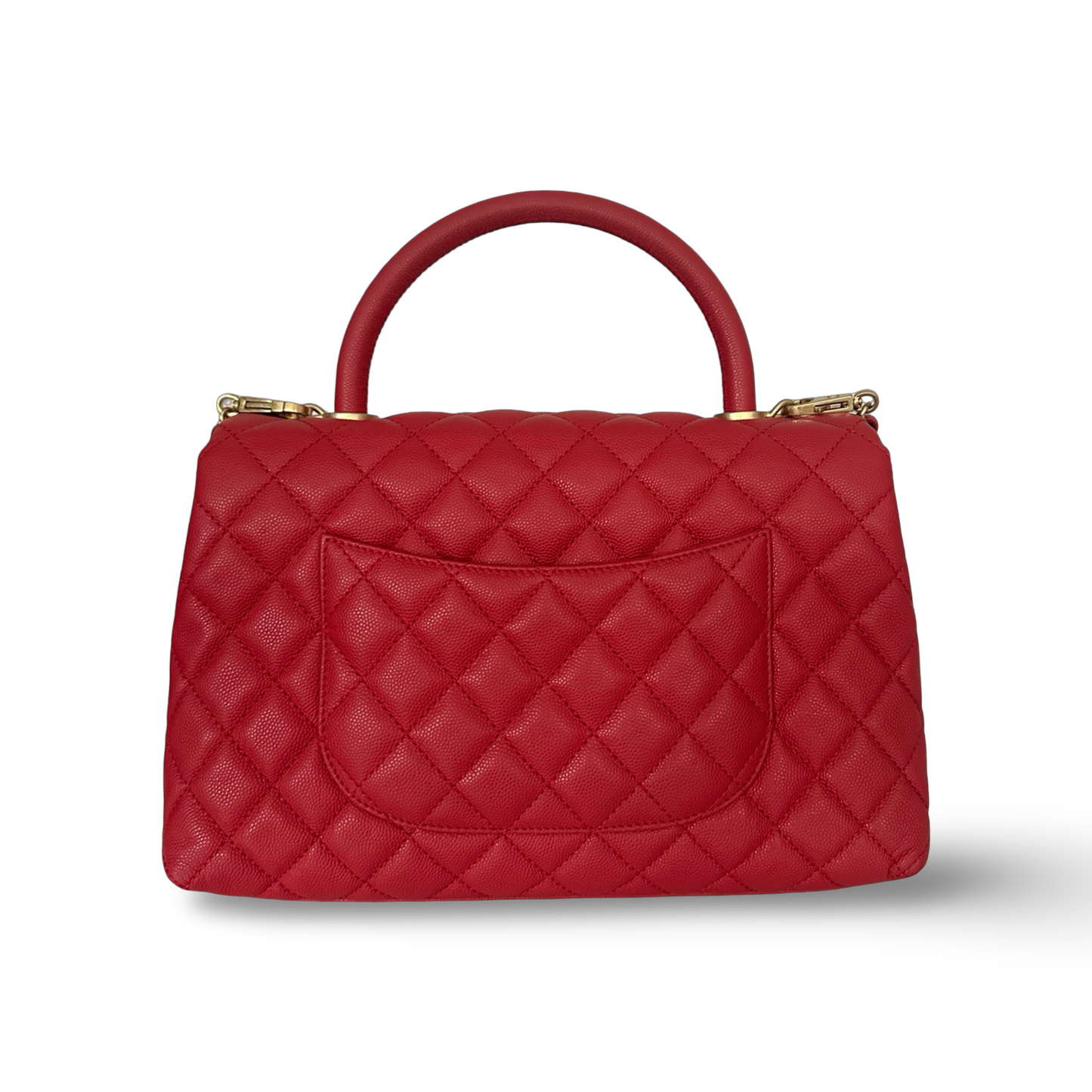 Chanel Quilted Caviar Small Coco Handle - GHW / Red
