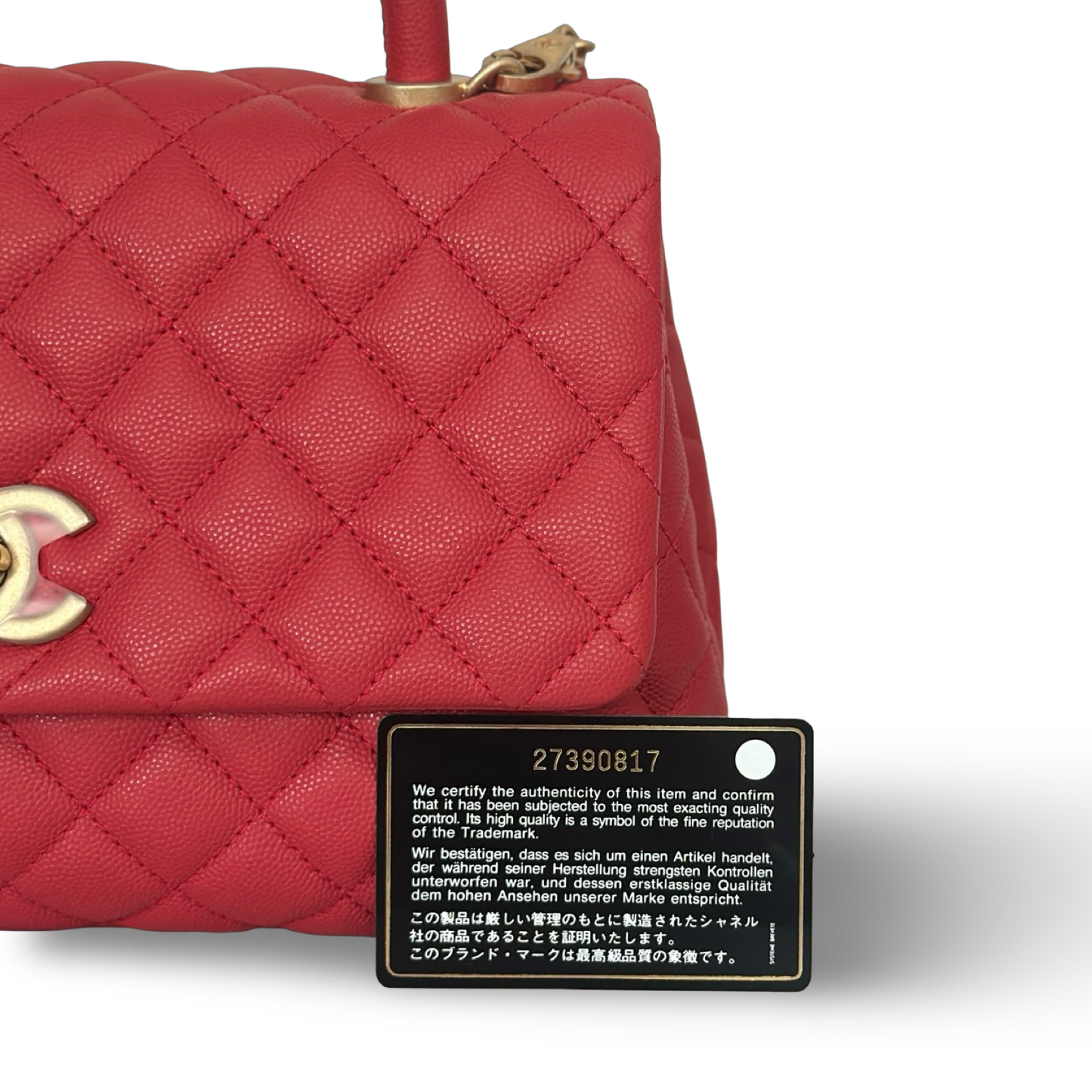 Chanel Quilted Caviar Small Coco Handle - GHW / Red