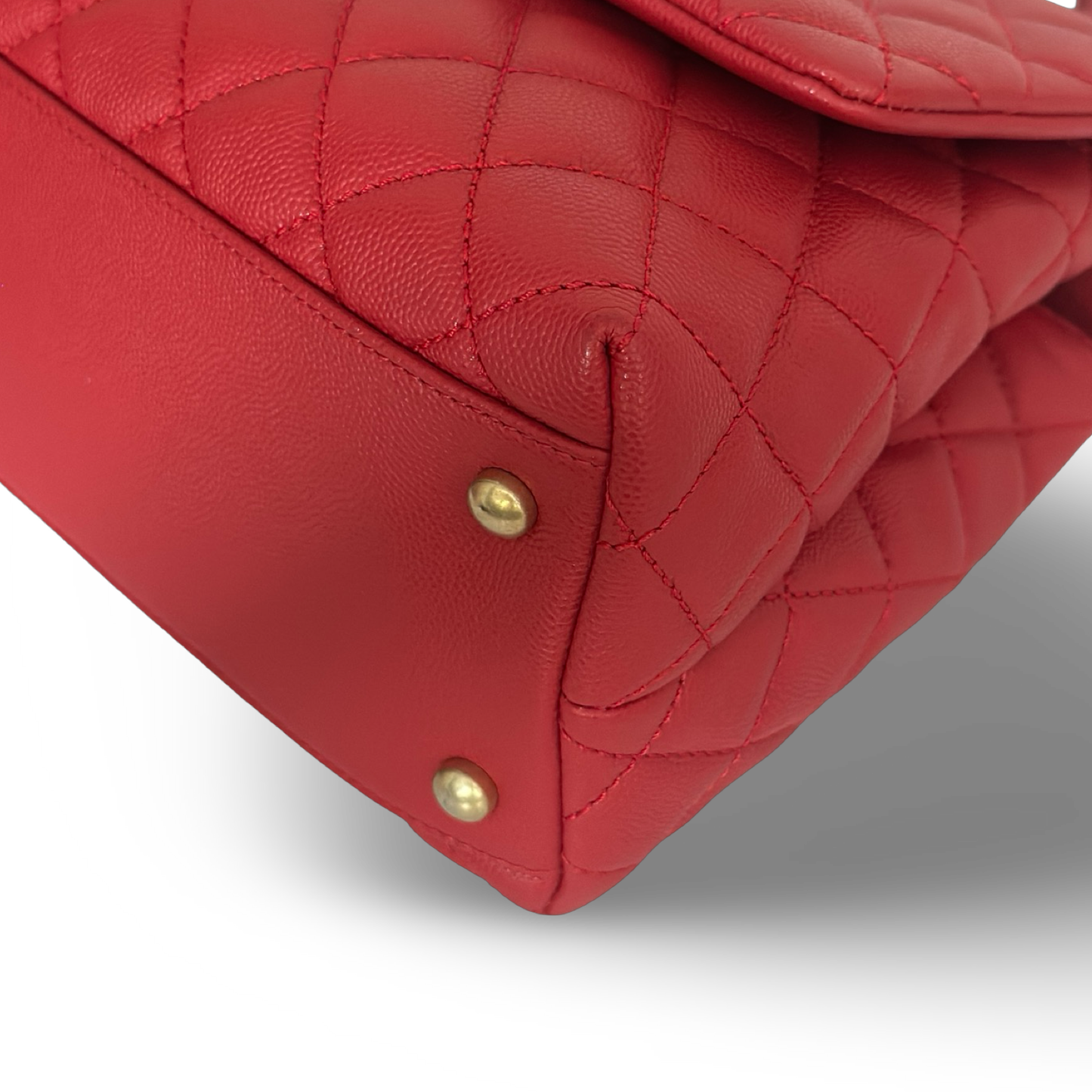 Chanel Quilted Caviar Small Coco Handle - GHW / Red