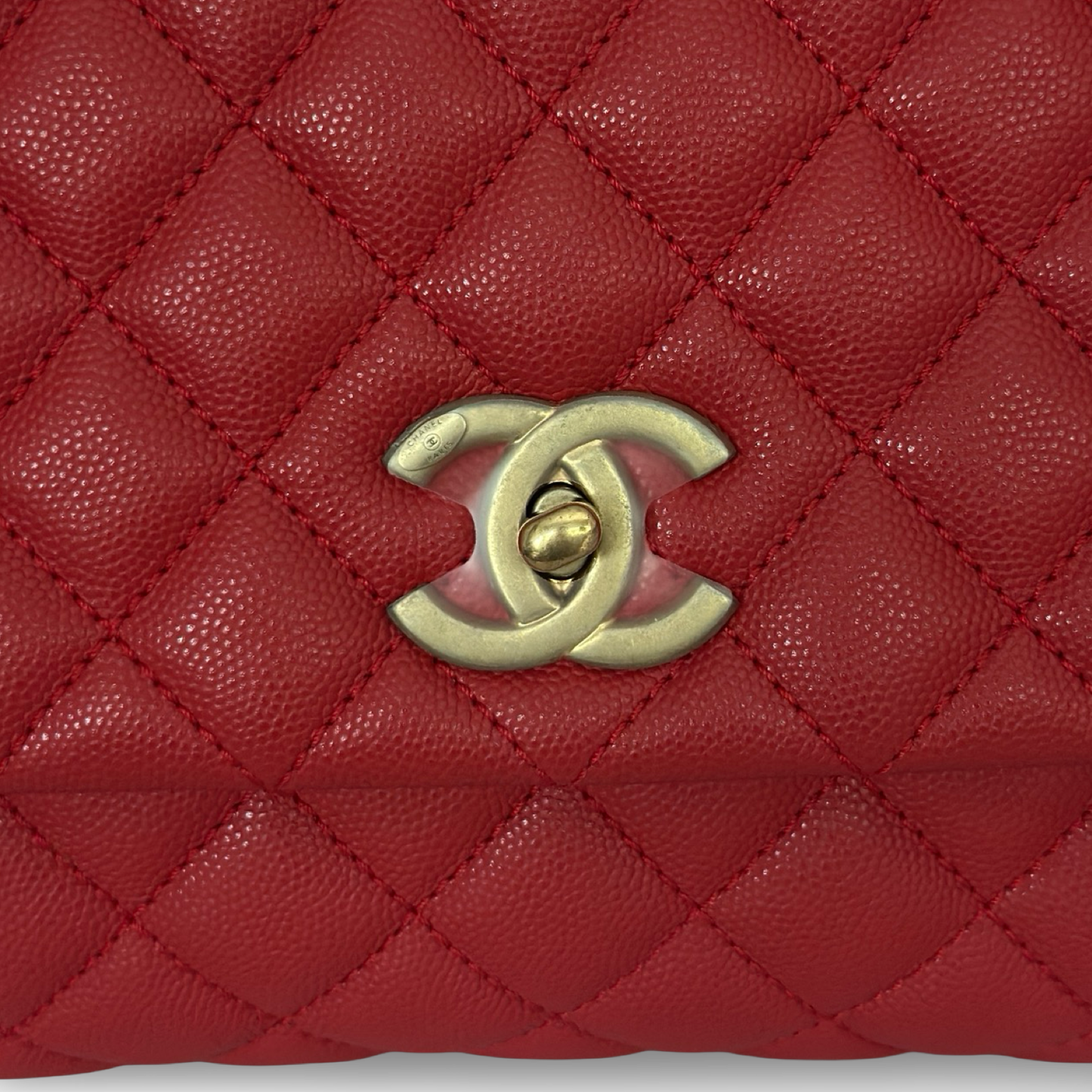 Chanel Quilted Caviar Small Coco Handle - GHW / Red