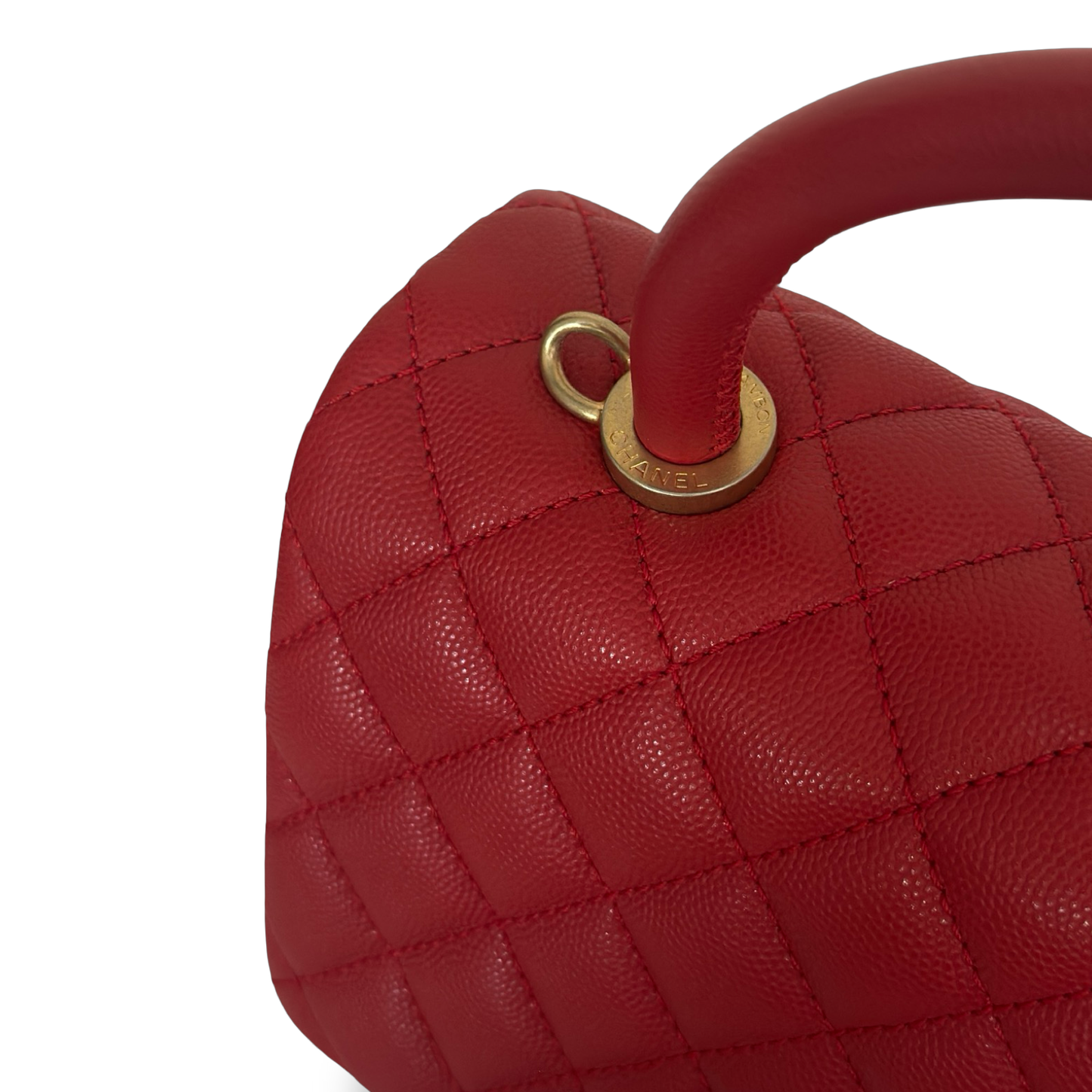 Chanel Quilted Caviar Small Coco Handle - GHW / Red