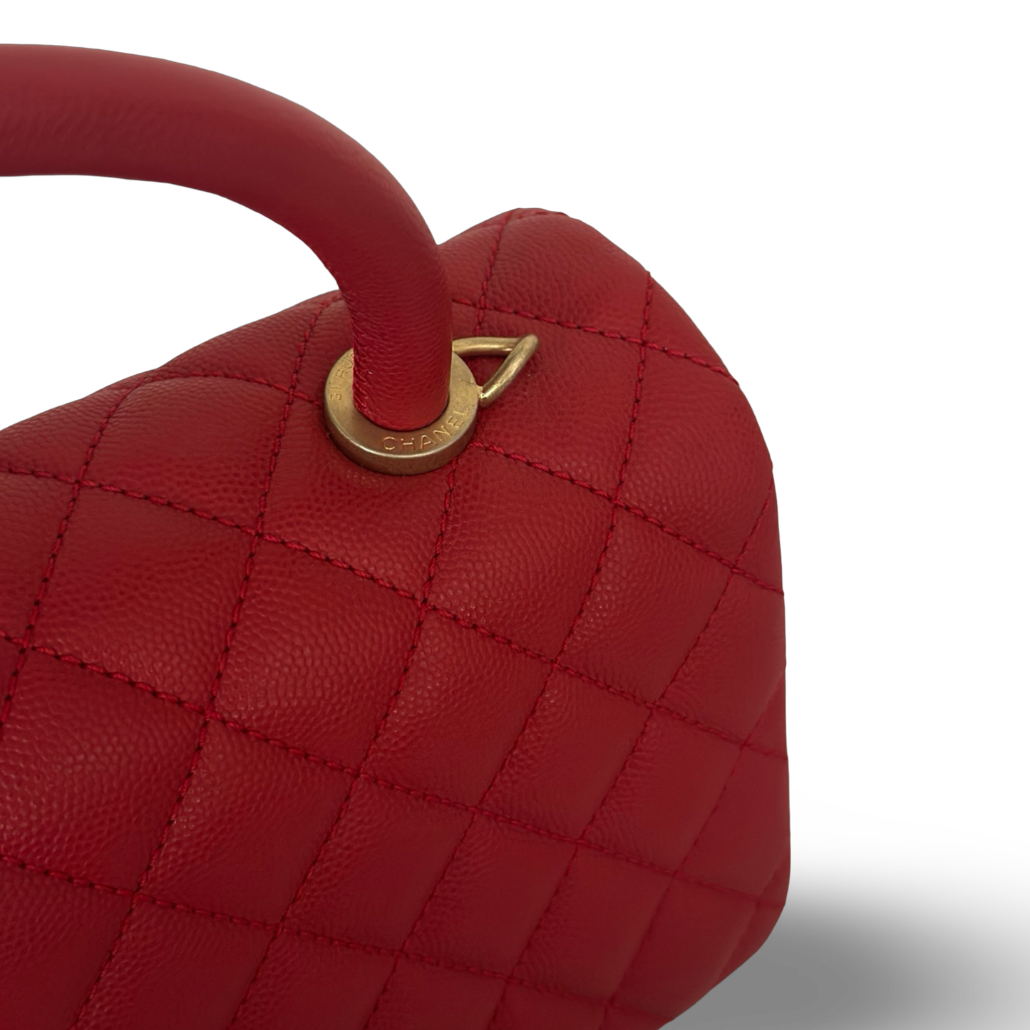 Chanel Quilted Caviar Small Coco Handle - GHW / Red
