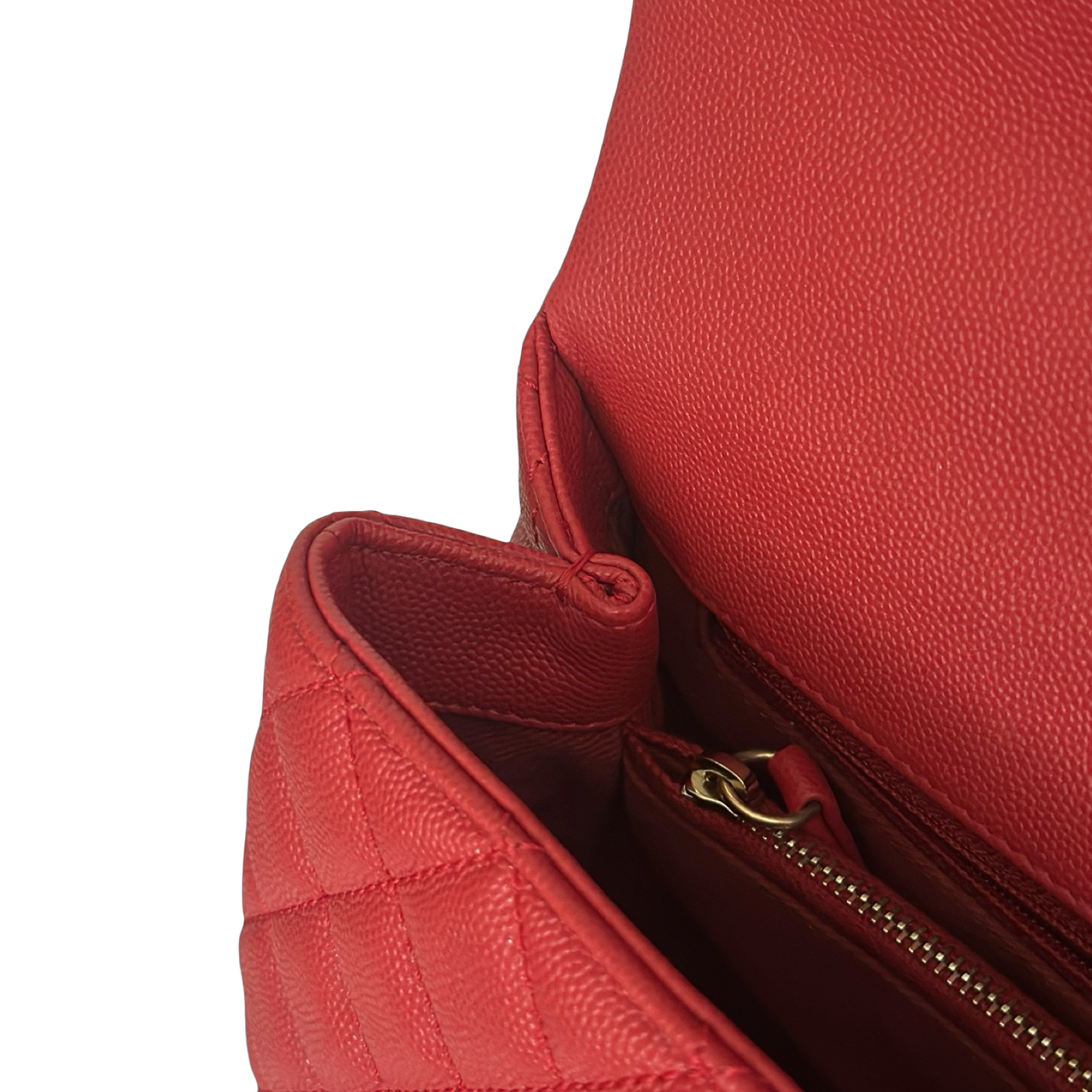 Chanel Quilted Caviar Small Coco Handle - GHW / Red