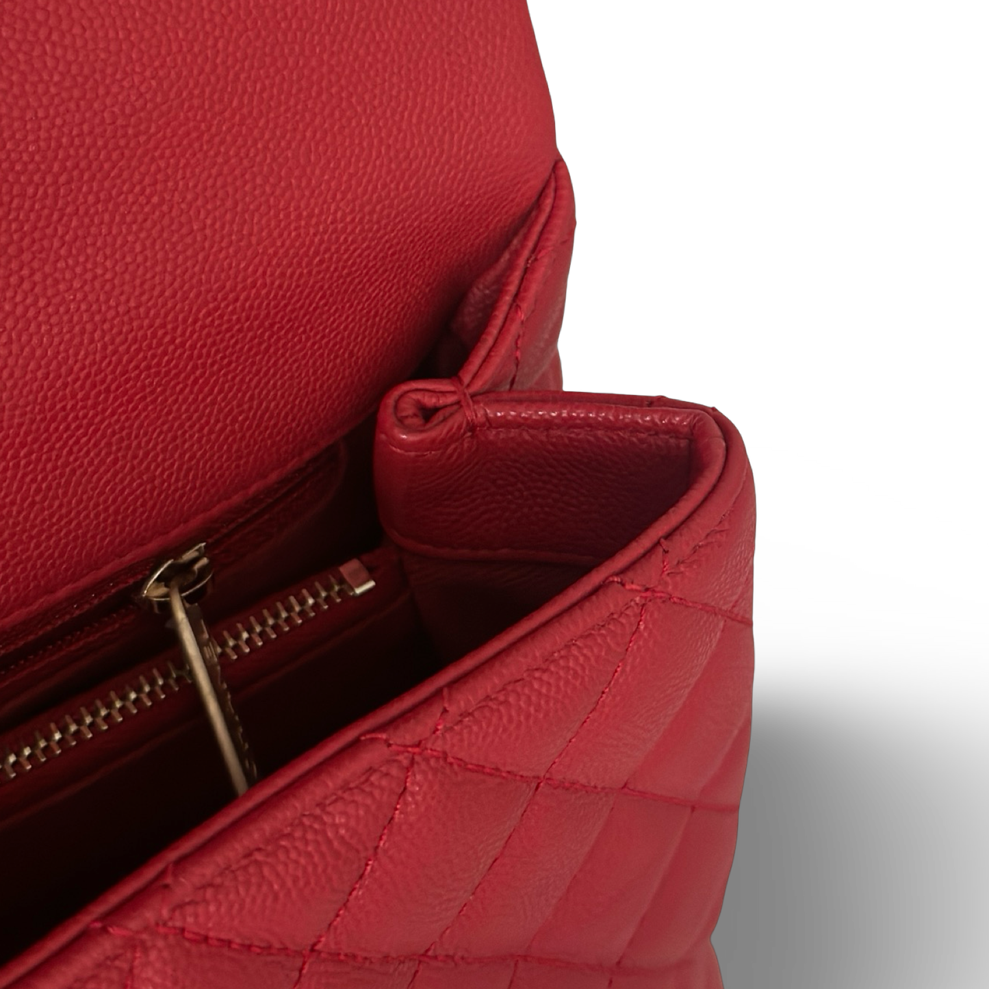 Chanel Quilted Caviar Small Coco Handle - GHW / Red