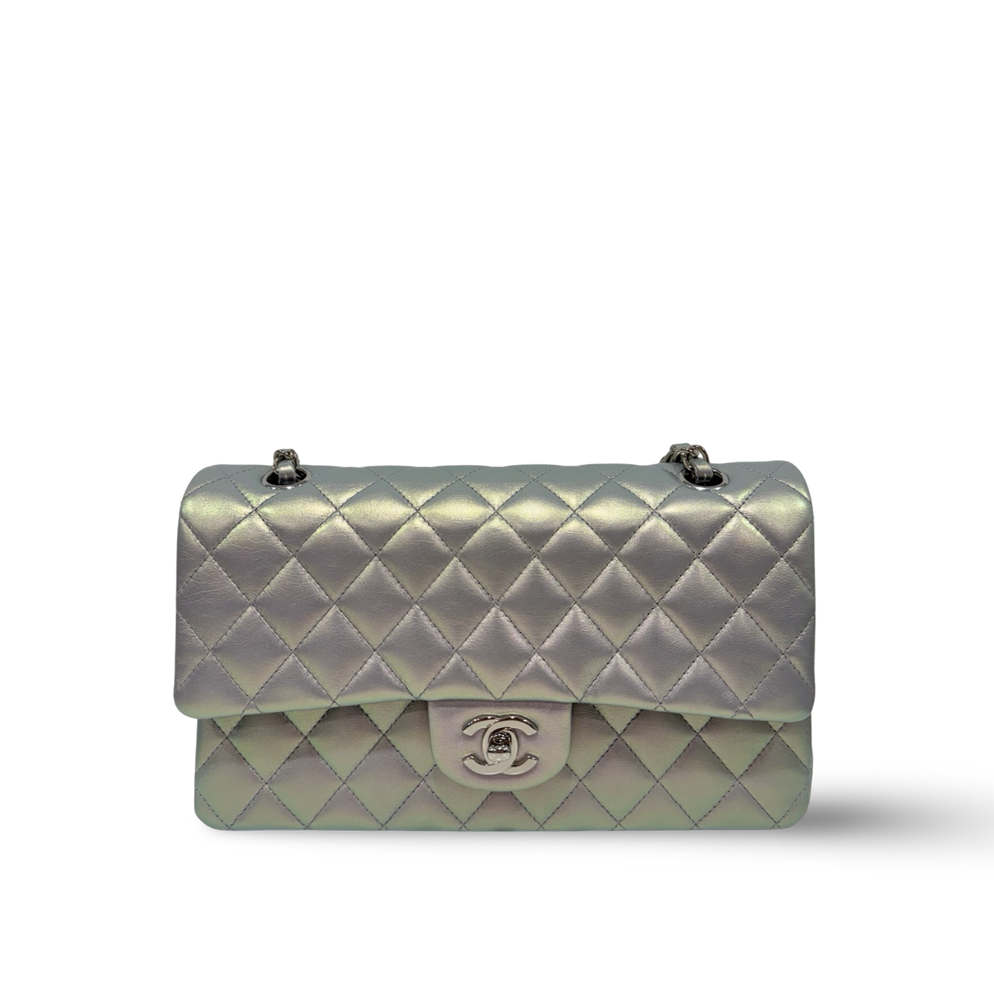 Chanel Quilted Lambskin Medium Iridescent Double Flap - SHW/ Sliver