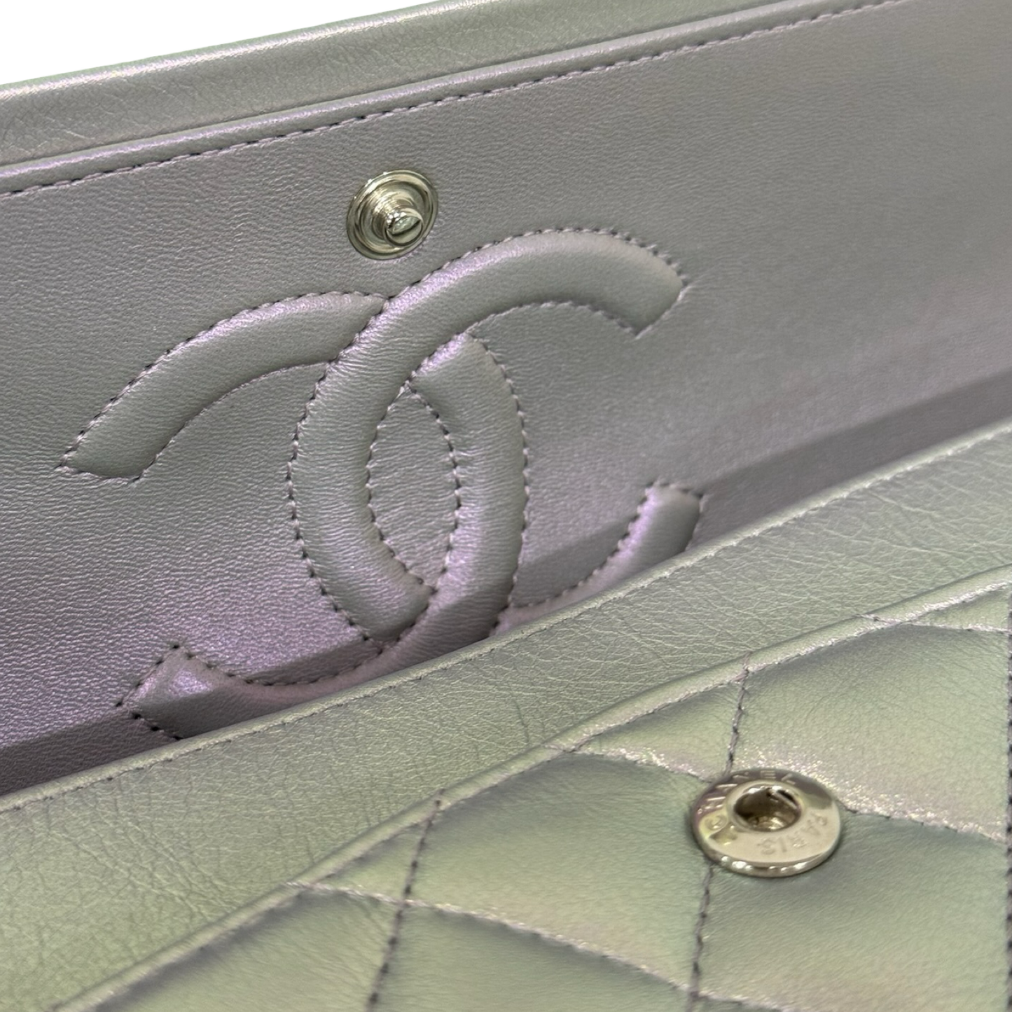 Chanel Quilted Lambskin Medium Iridescent Double Flap - SHW/ Sliver