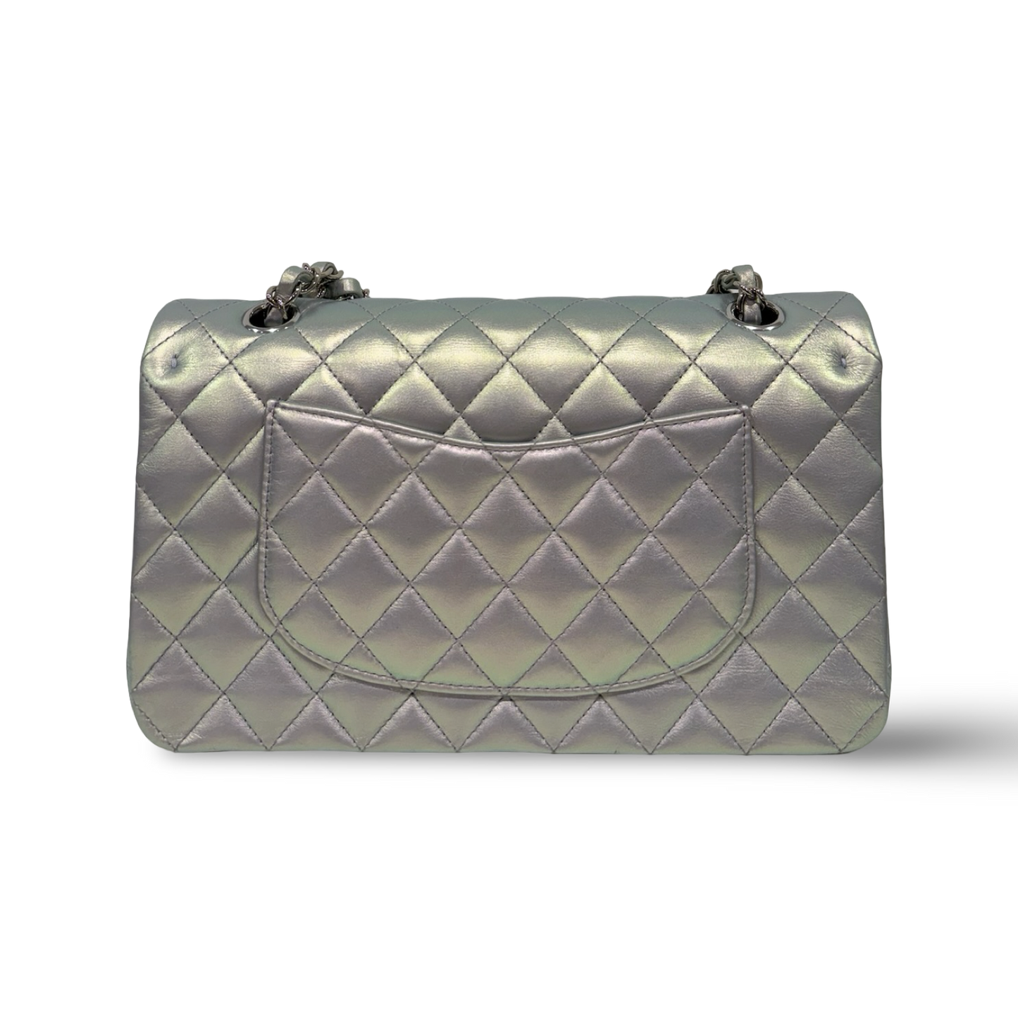 Chanel Quilted Lambskin Medium Iridescent Double Flap - SHW/ Sliver