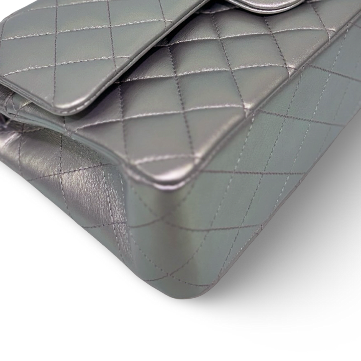 Chanel Quilted Lambskin Medium Iridescent Double Flap - SHW/ Sliver