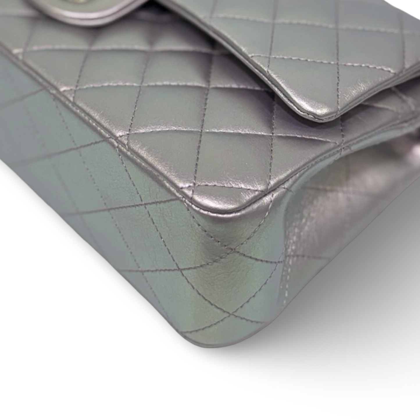 Chanel Quilted Lambskin Medium Iridescent Double Flap - SHW/ Sliver
