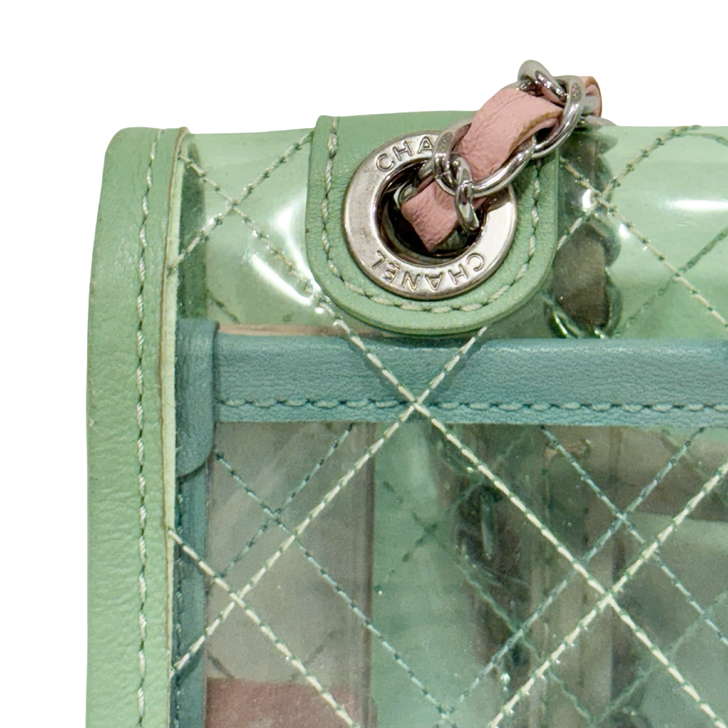 328 /1365 Chanel Quilted PVC Medium Splash Flap - SHW / Blue Pink