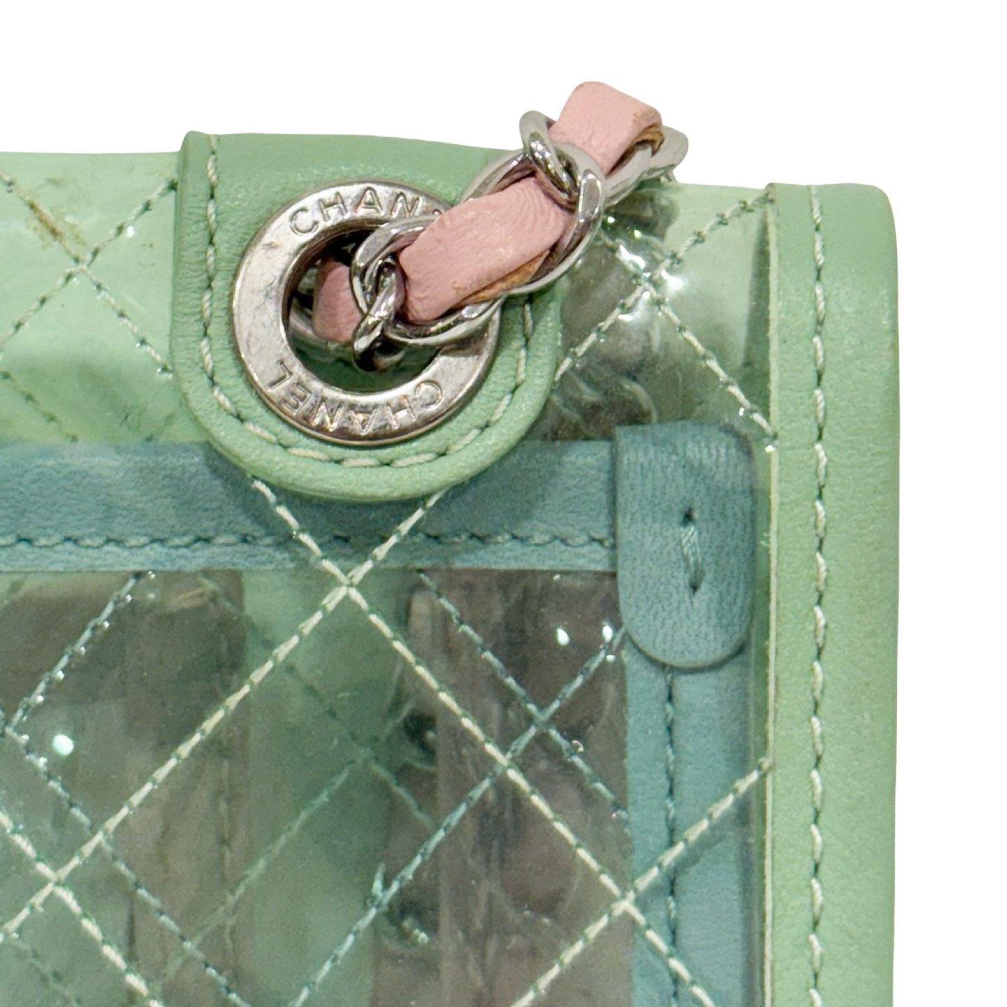 328 /1365 Chanel Quilted PVC Medium Splash Flap - SHW / Blue Pink