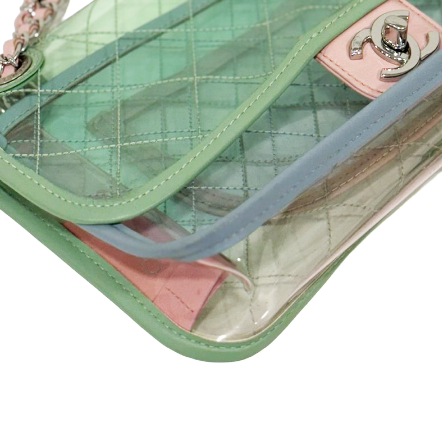 328 /1365 Chanel Quilted PVC Medium Splash Flap - SHW / Blue Pink