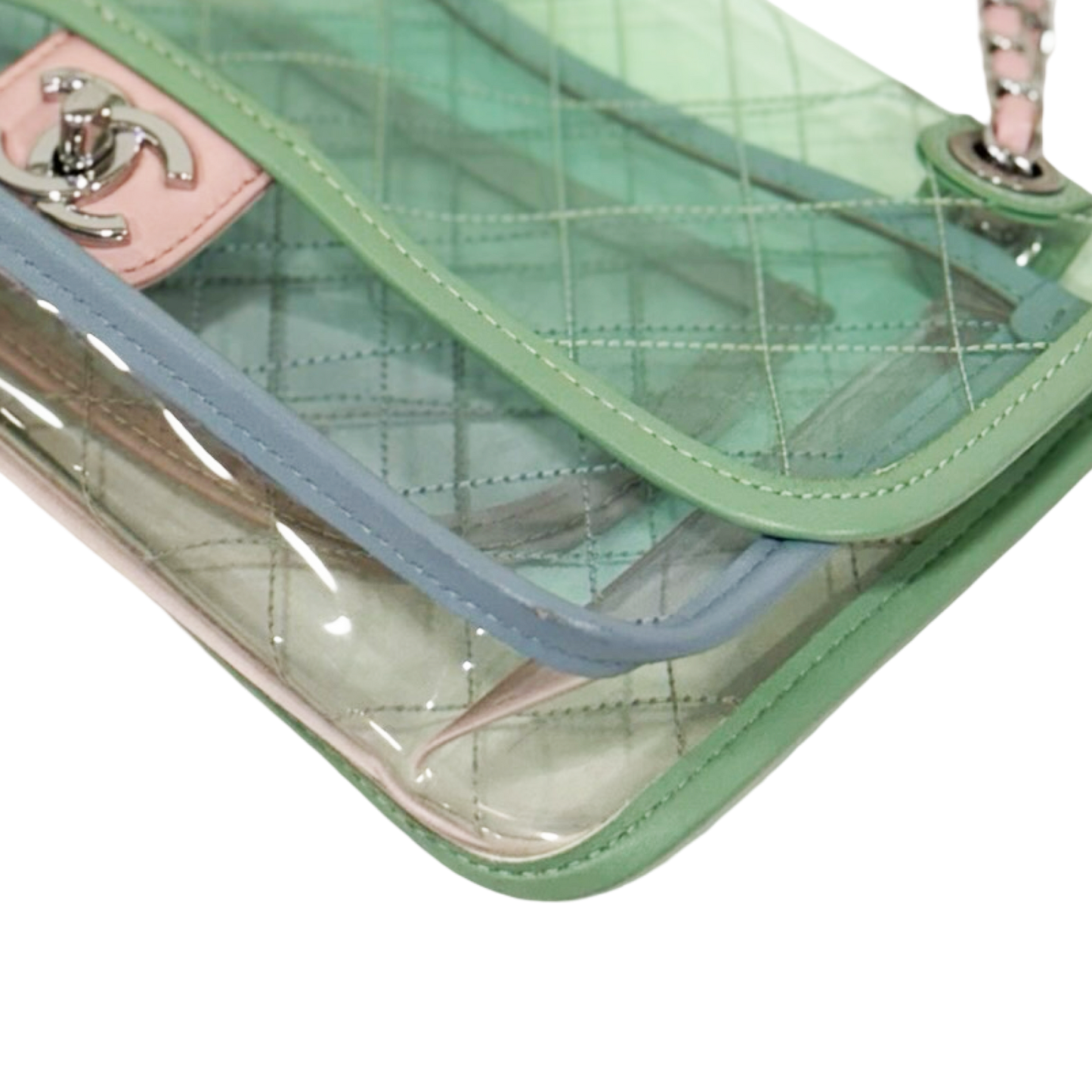 328 /1365 Chanel Quilted PVC Medium Splash Flap - SHW / Blue Pink