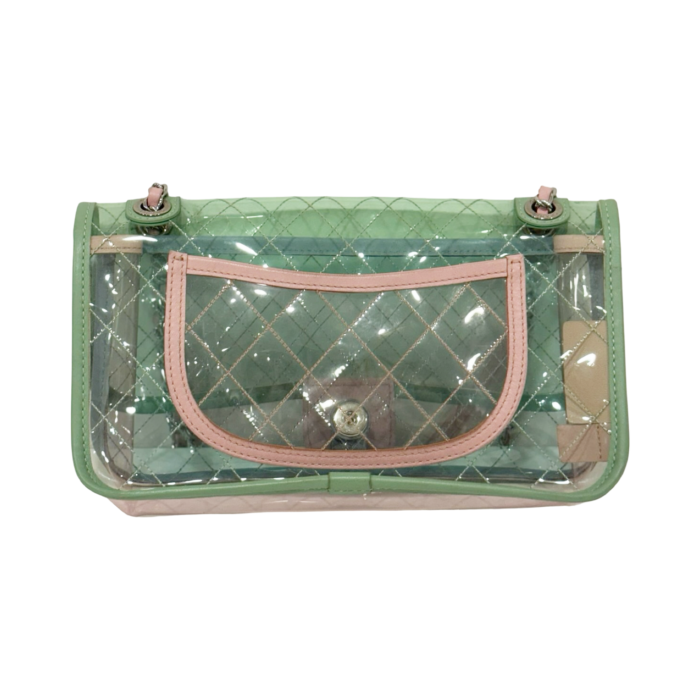 328 /1365 Chanel Quilted PVC Medium Splash Flap - SHW / Blue Pink