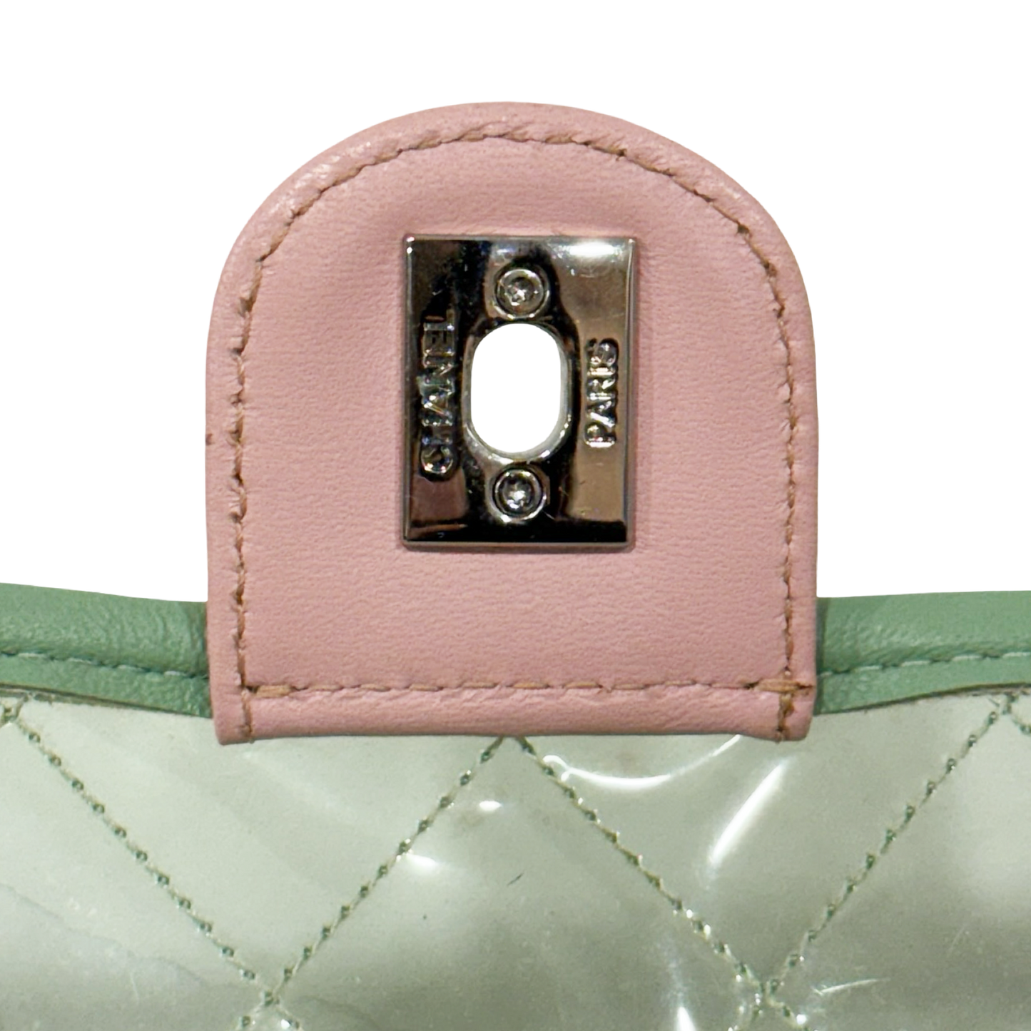 328 /1365 Chanel Quilted PVC Medium Splash Flap - SHW / Blue Pink