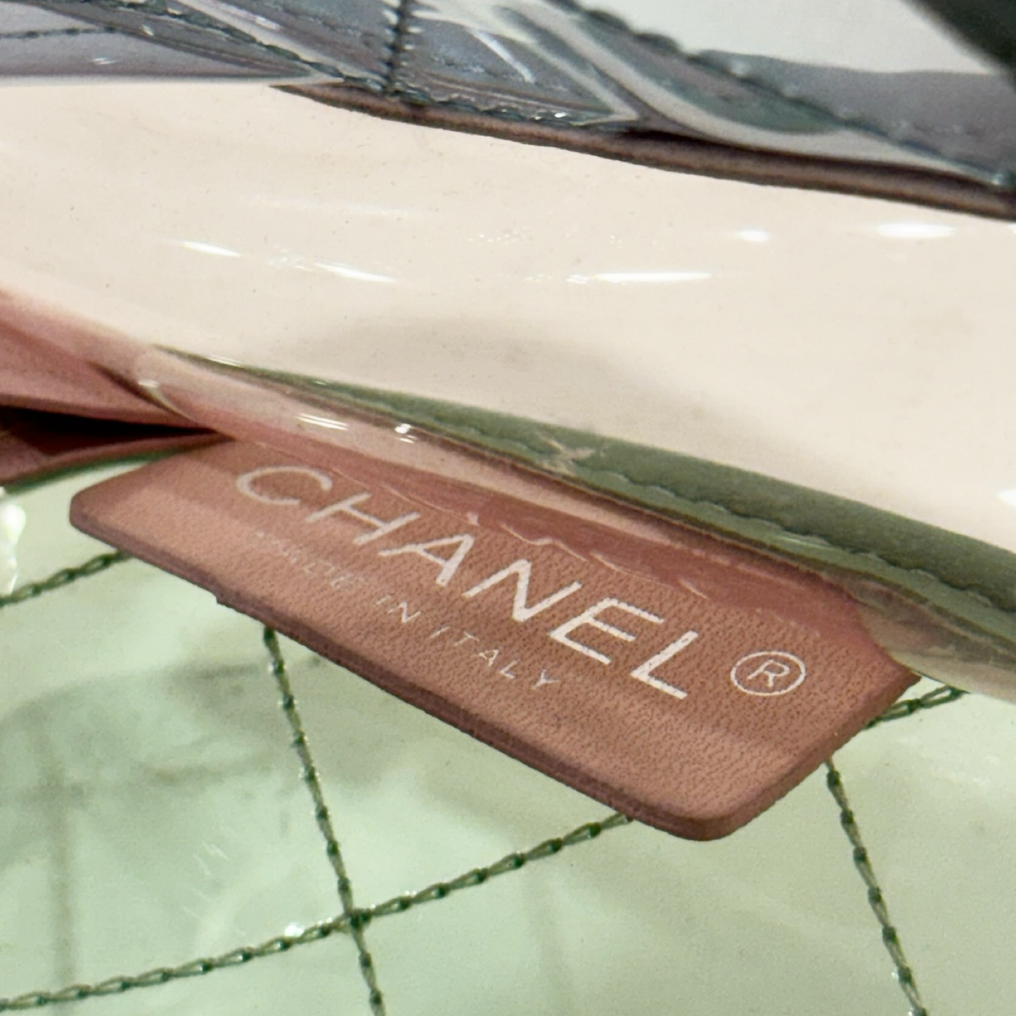 328 /1365 Chanel Quilted PVC Medium Splash Flap - SHW / Blue Pink