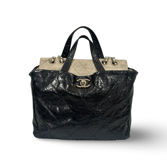 Chanel Classic Wax Shopping Tote Muti Color Beige Black