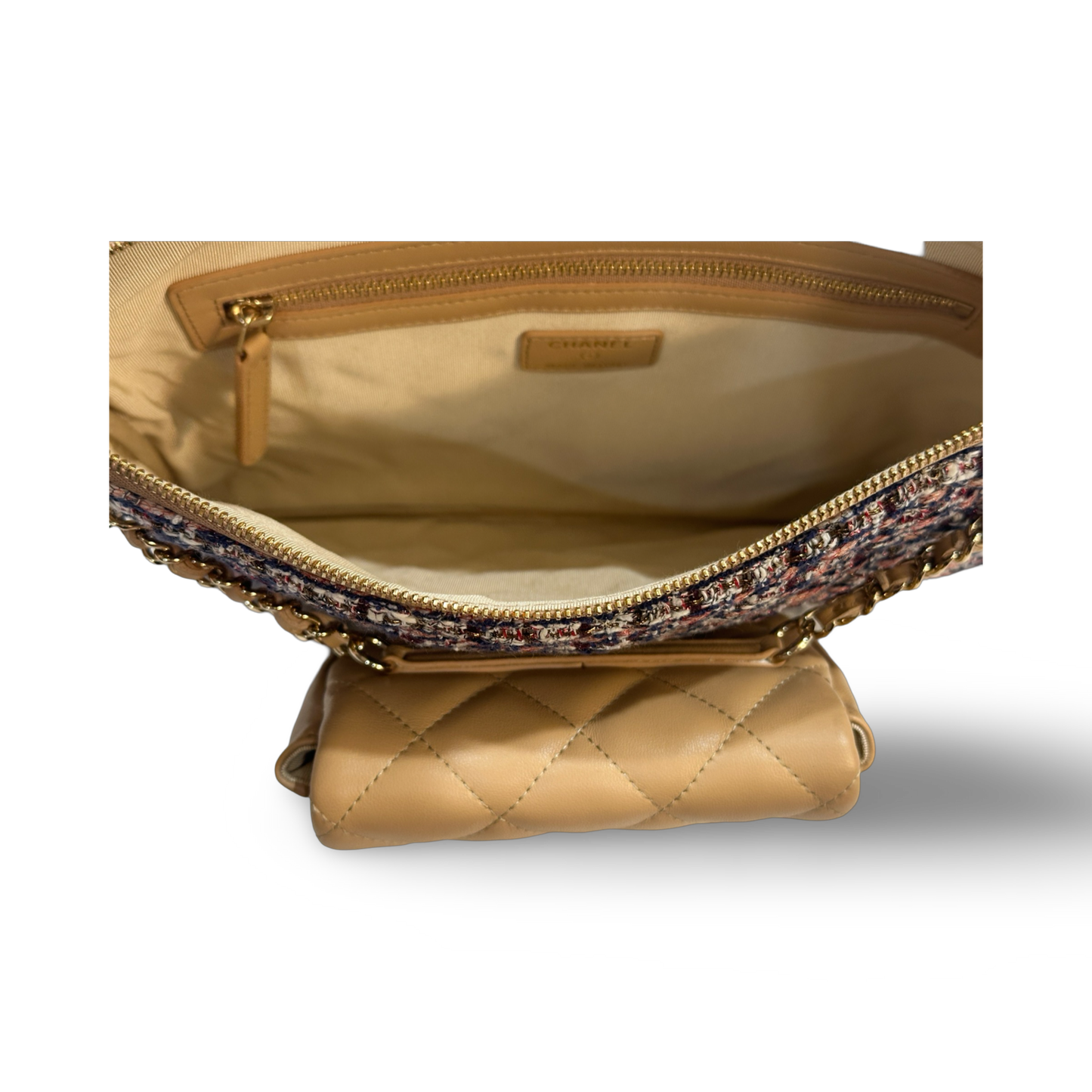 Chanel Classic Lambskin Fabric Double Clutch Beige