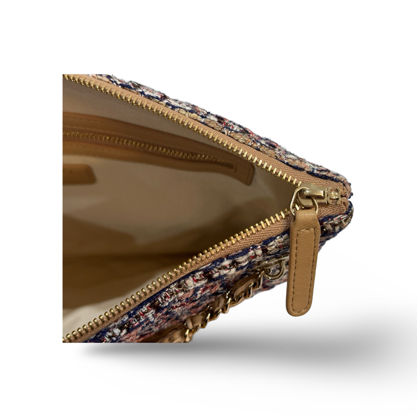 Chanel Classic Lambskin Fabric Double Clutch Beige