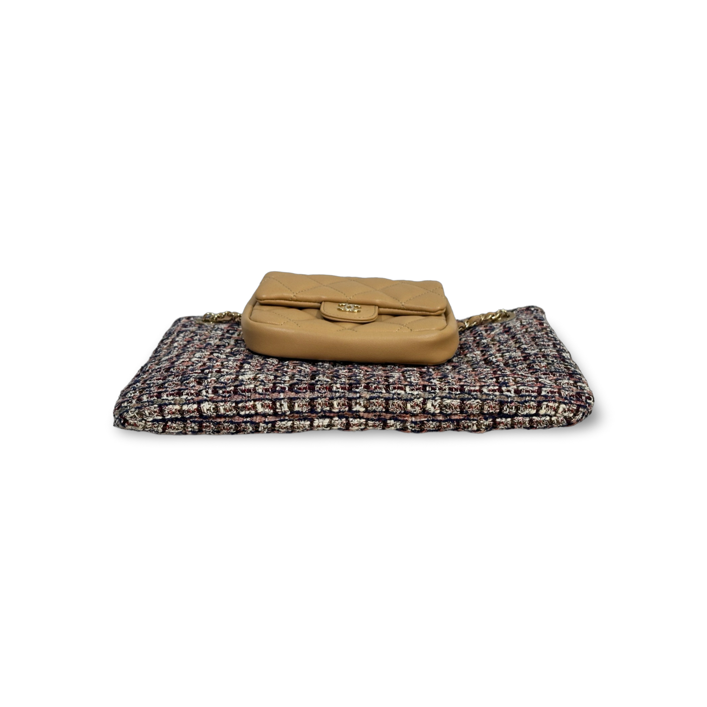 Chanel Classic Lambskin Fabric Double Clutch Beige
