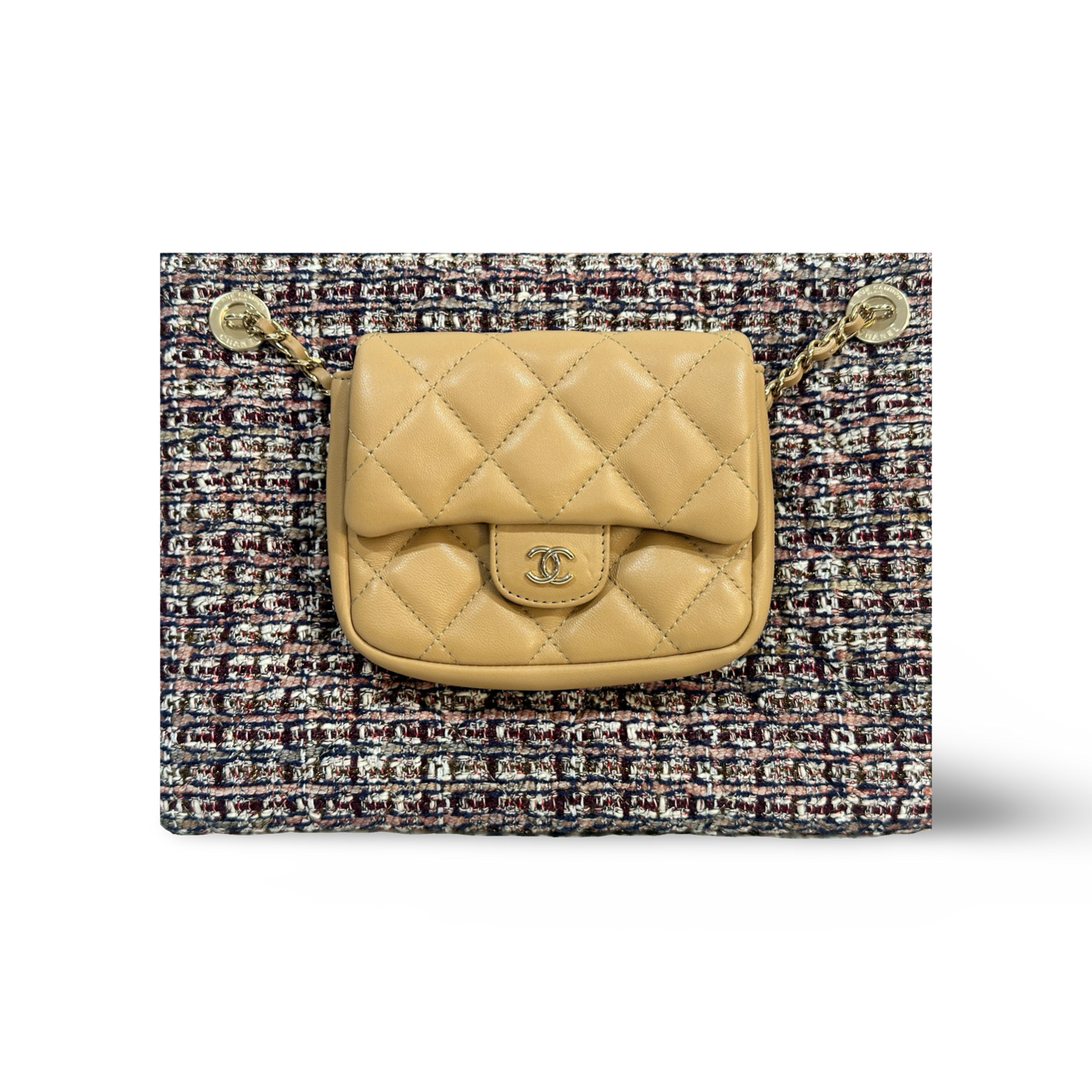 Chanel Classic Lambskin Fabric Double Clutch Beige