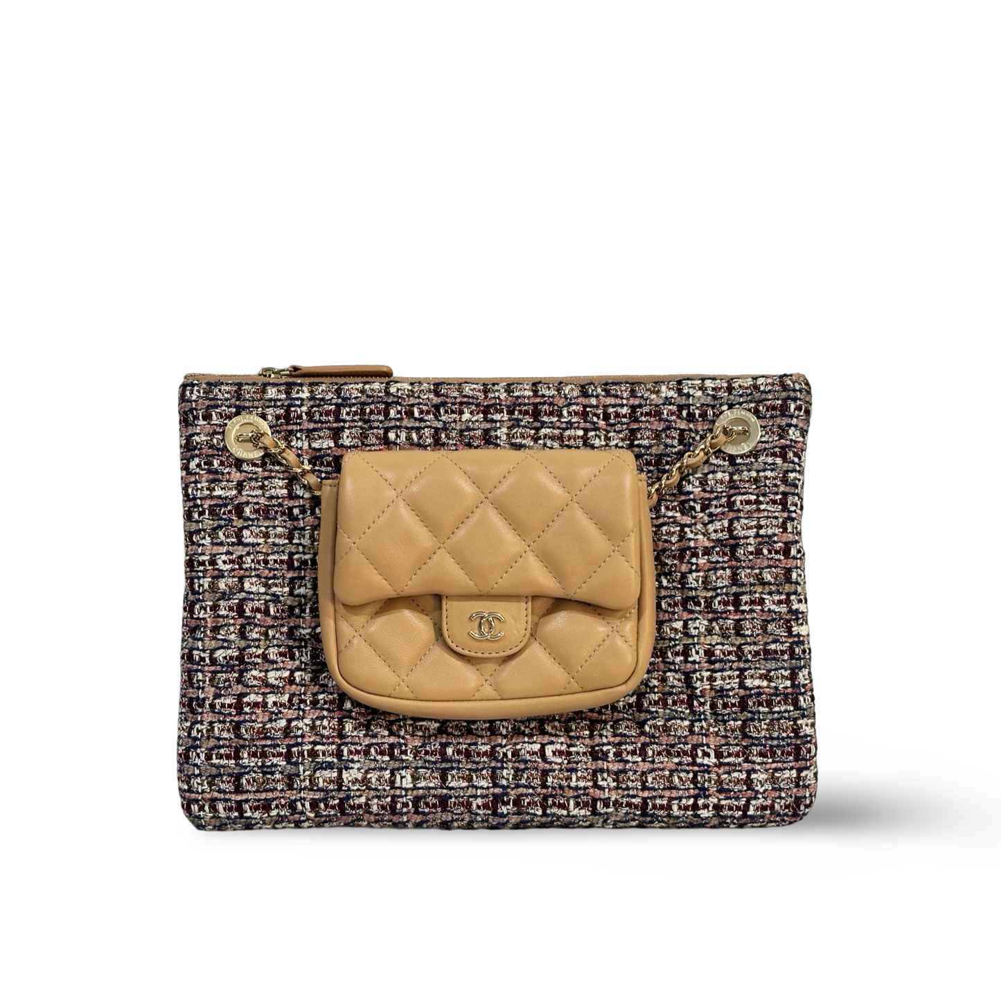 Chanel Classic Lambskin Fabric Double Clutch Beige