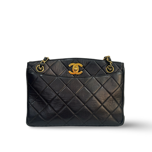 Chanel Vintage Big Logo Medium Tote Gold Black
