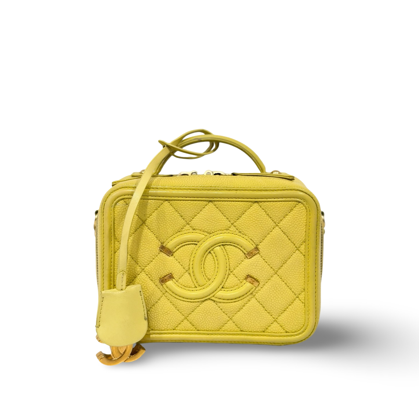Chanel Quilted Caviar Small Vanity Case - GHW / Yellow