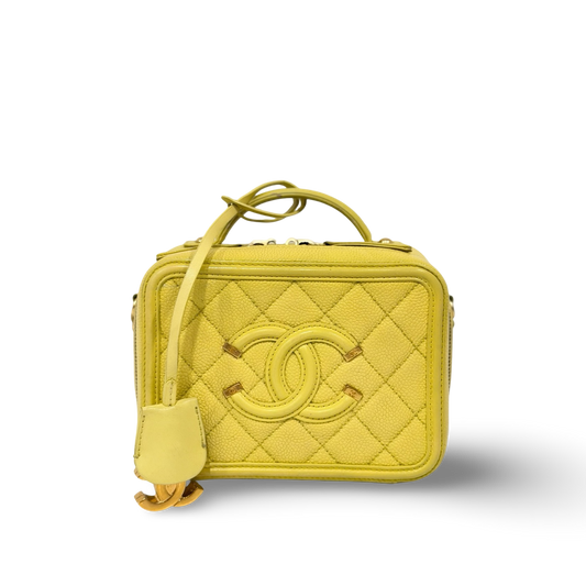 Chanel Quilted Caviar Small Vanity Case - GHW / Yellow