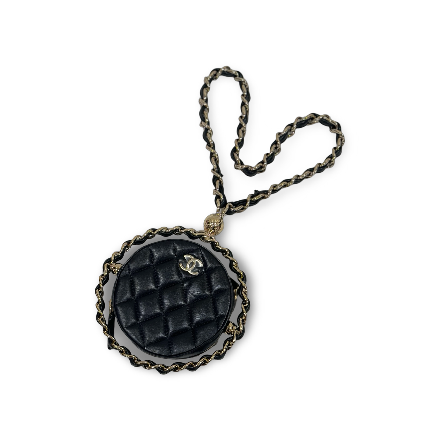 Chanel Quilted Lambskin Round Clutch with Chain Black