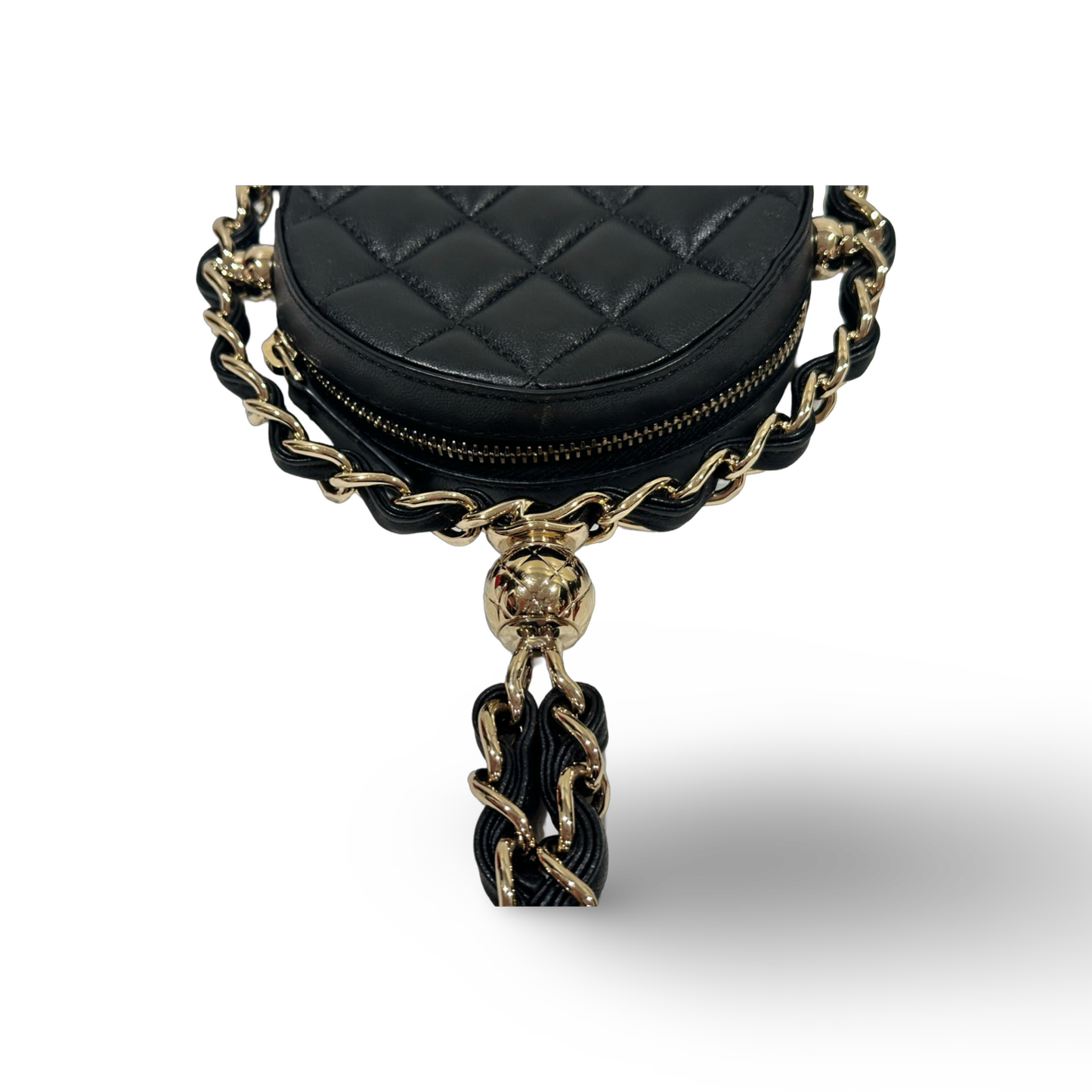 Chanel Quilted Lambskin Round Clutch with Chain Black