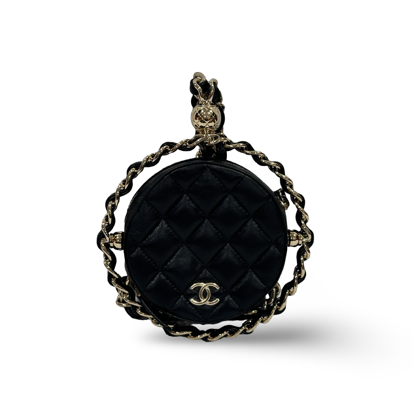 Chanel Quilted Lambskin Round Clutch with Chain Black