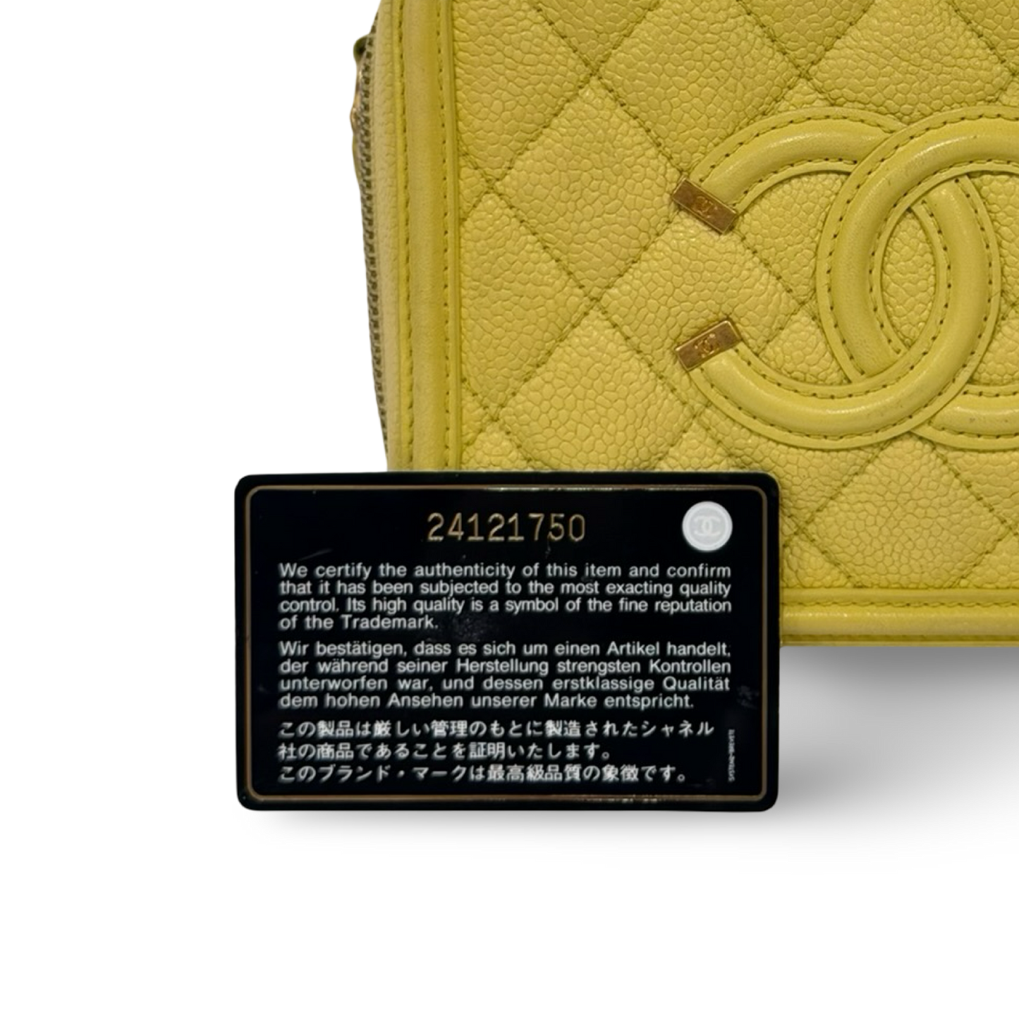 Chanel Quilted Caviar Small Vanity Case - GHW / Yellow